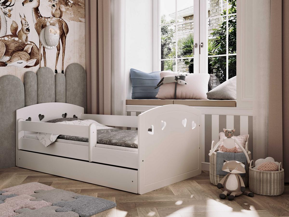 KINDERBETT JULIA mit Schublade und Matratze Weiß 90/65/144 - Weiß, Holzwerkstoff (80/140cm) - RAUMHIRSCH FURNITURE