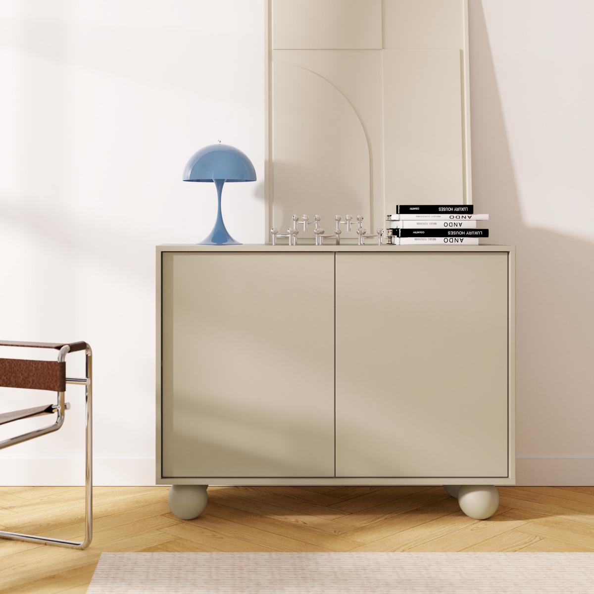 KOMMODE Adel mit 2 Türen und runden Füßen, 104 cm, Griffloss, Kaschmir - Kaschmir, Holzwerkstoff (104/81/38cm) - Beautysofa