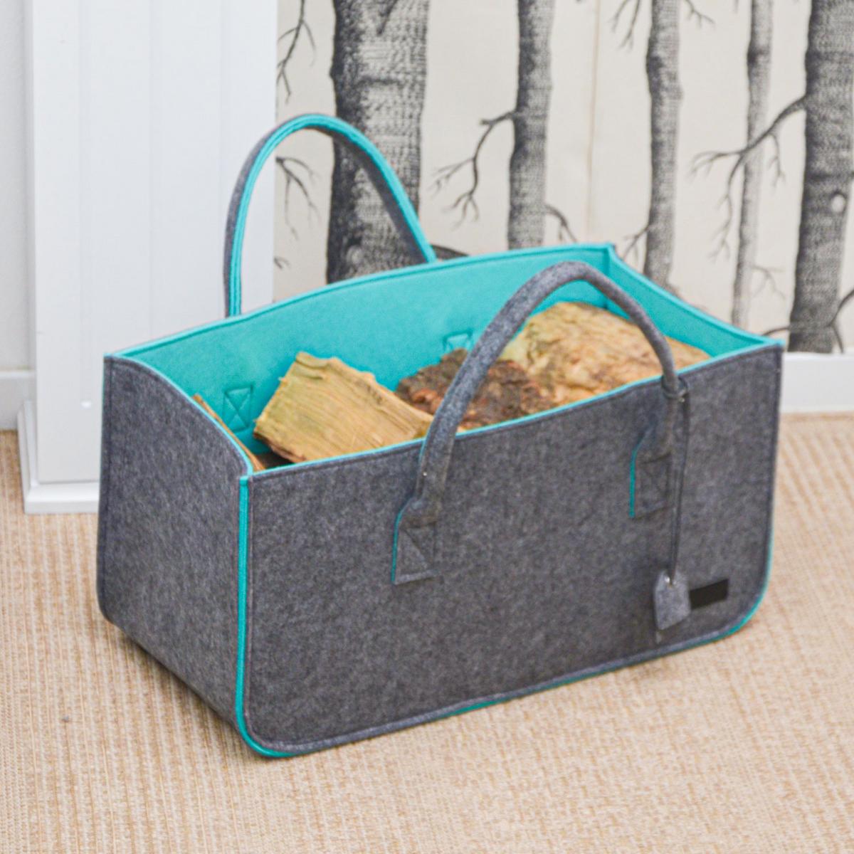 FILZTASCHE, 50x25x25 cm, Grau/türkis - Grau, Kunststoff (50/25/25cm) - Dunedesign
