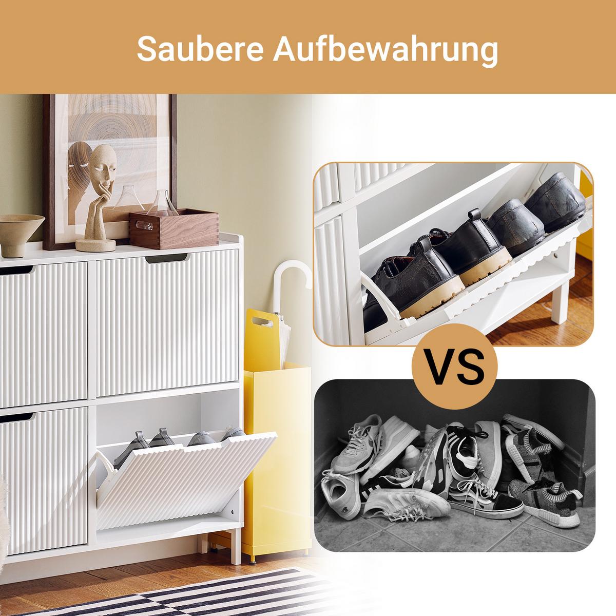 SCHUHSCHRANK mit 4 Klappen schmal 100x91x19cm Weiß - Weiß, Holzwerkstoff/Metall (100/91/19cm) - SoBuy