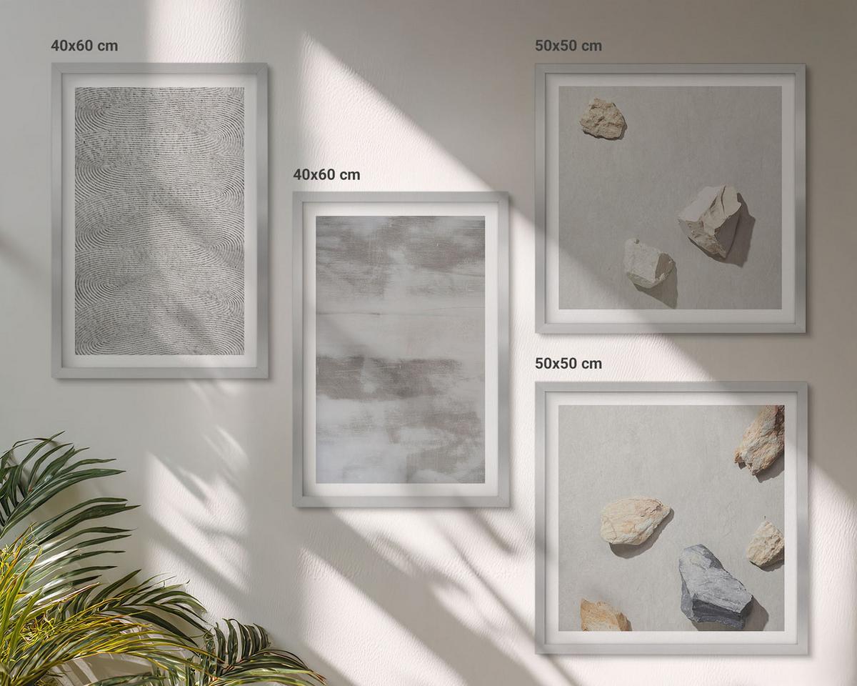 BILDER SET 4er Set - 50x50 cm & 40x60 cm Silberner Rahmen - Moderne minimalistische Texturen - Silberfarben, Kunststoff (50/50cm) - TULUP