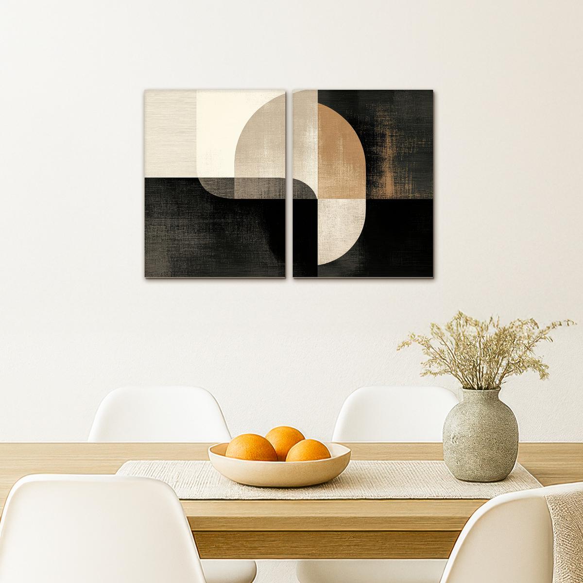 LEINWANDBILD 2er Set Formen - Abstrakt - Gold 60x40 cm - Schwarz, Textil (60/40cm) - MuchoWow