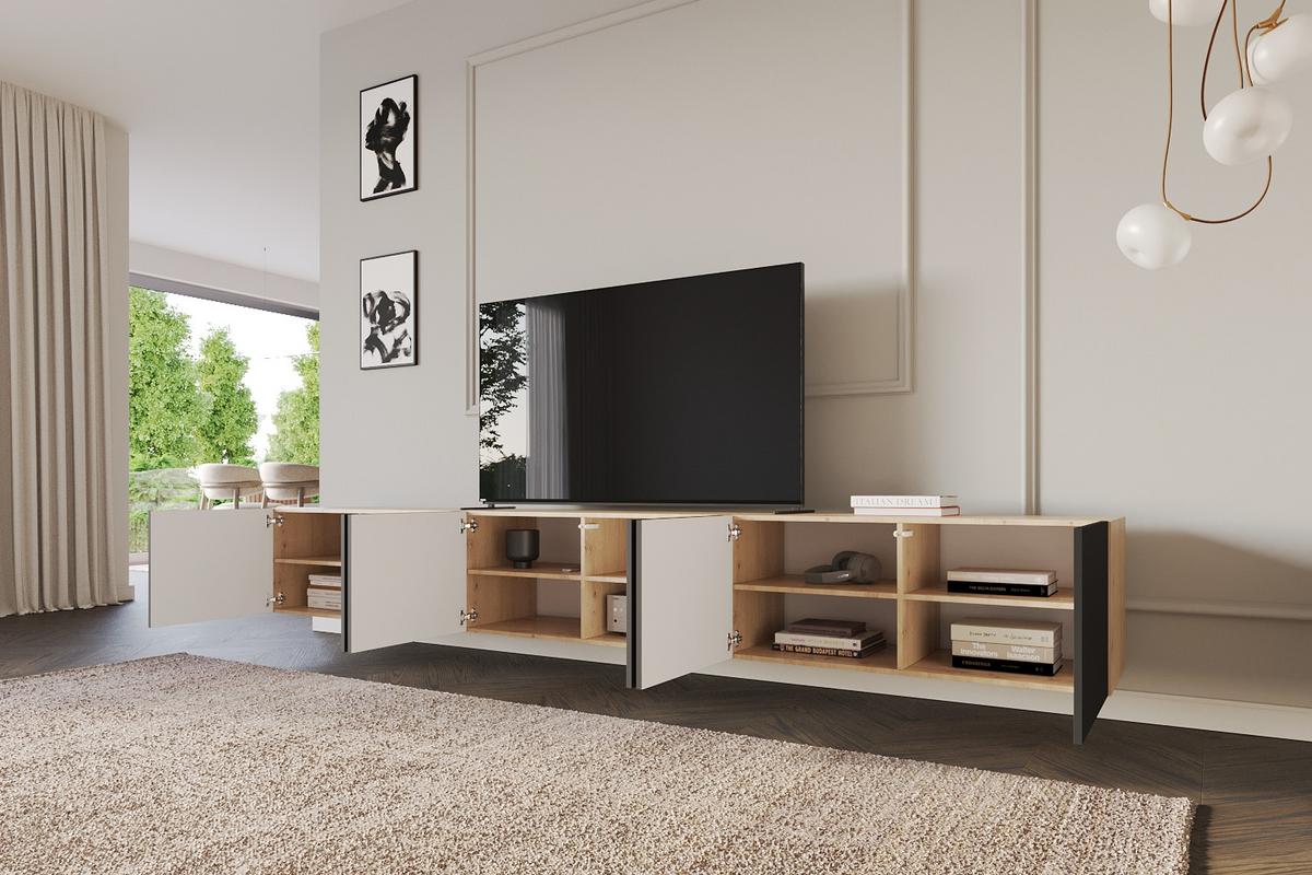 LOWBOARD ELIO-W 3x100x40x40 cm - Artisan / Schwarz - Eiche Artisan, Holzwerkstoff (300/40/40cm) - ALTDECOR