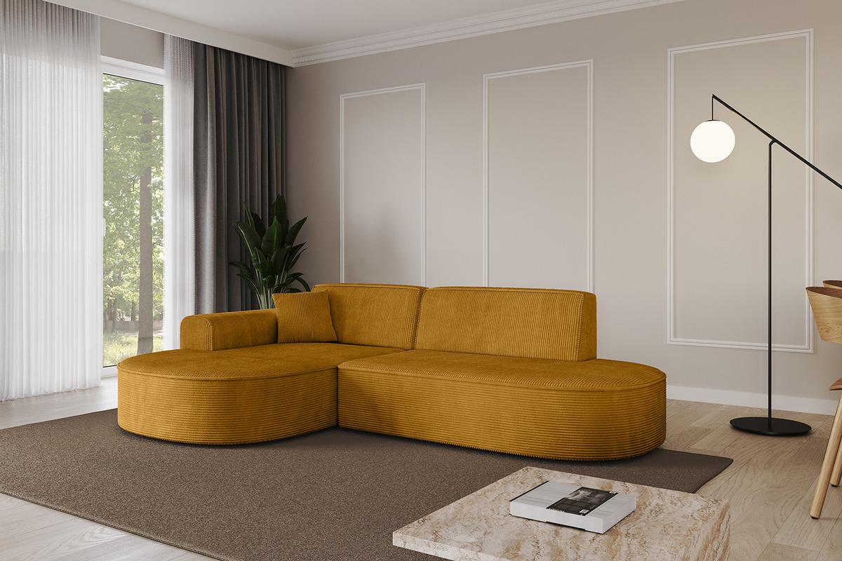 ECKSOFA Ottomane Links MARI-L1 - 243x171x79 cm Senfgelb Cord - Gelb/Schwarz, Holzwerkstoff/Kunststoff (163/234cm) - ALTDECOR