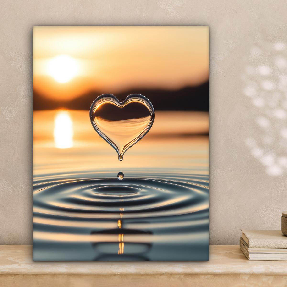 LEINWANDBILD Herz - Wasser - Sonnenuntergang - Natur - Zen Room Decor 30x40 cm - Bernsteinfarben, Textil (30/40cm) - MuchoWow