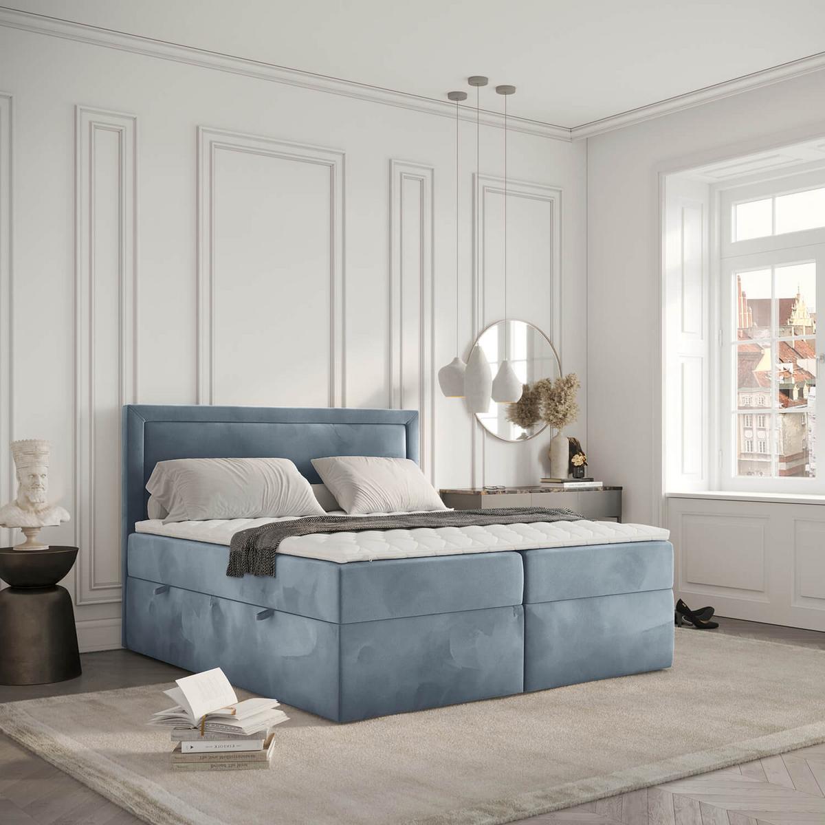 BOXBETT Jodan 120/200 cm Blau grau im Magic Velvet Stoff - Blaugrau/Schwarz, Holz/Holzwerkstoff (120/200cm) - AltaBeds