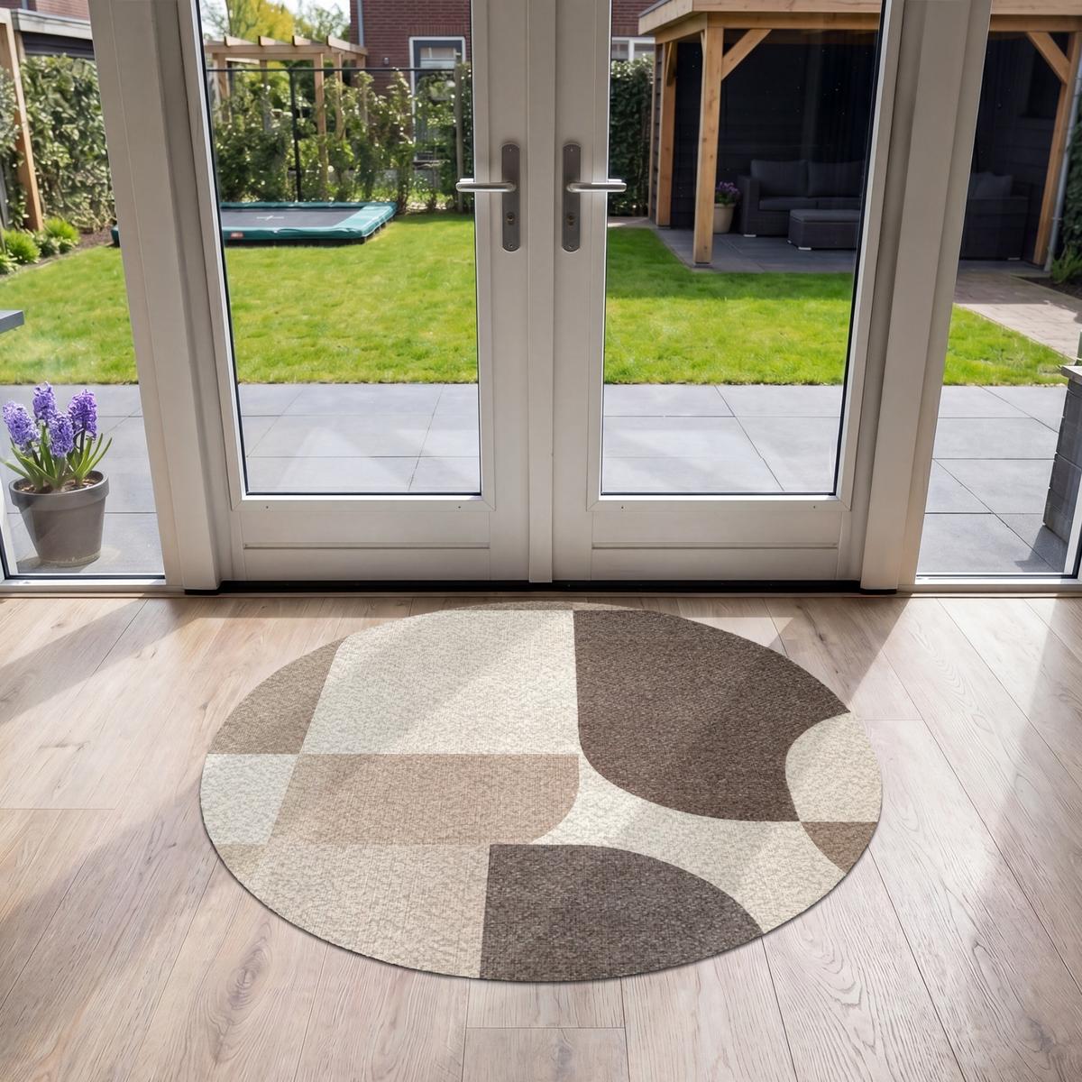 FUSSMATTE Geometrisch - Gewebte Struktur - Modern Fußabtreter 120x120 cm - Beige, Kunststoff (120/0.4cm) - MuchoWow