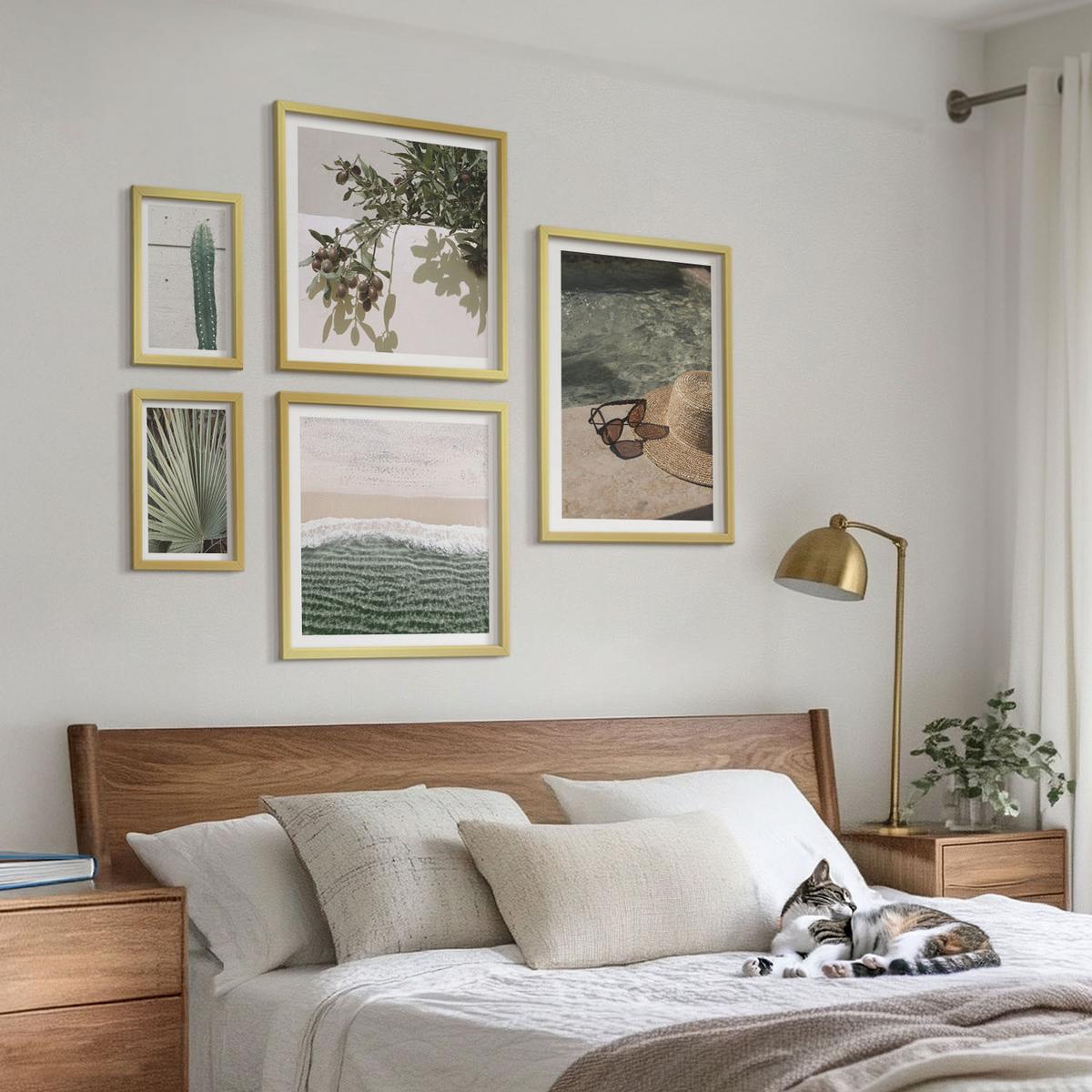 BILDER SET 5er Set - 50x50 cm & 20x30 cm & 40x60 cm Goldrahmen - Zubehör für tropische Pflanzen - Goldfarben, Kunststoff (40/60cm) - TULUP