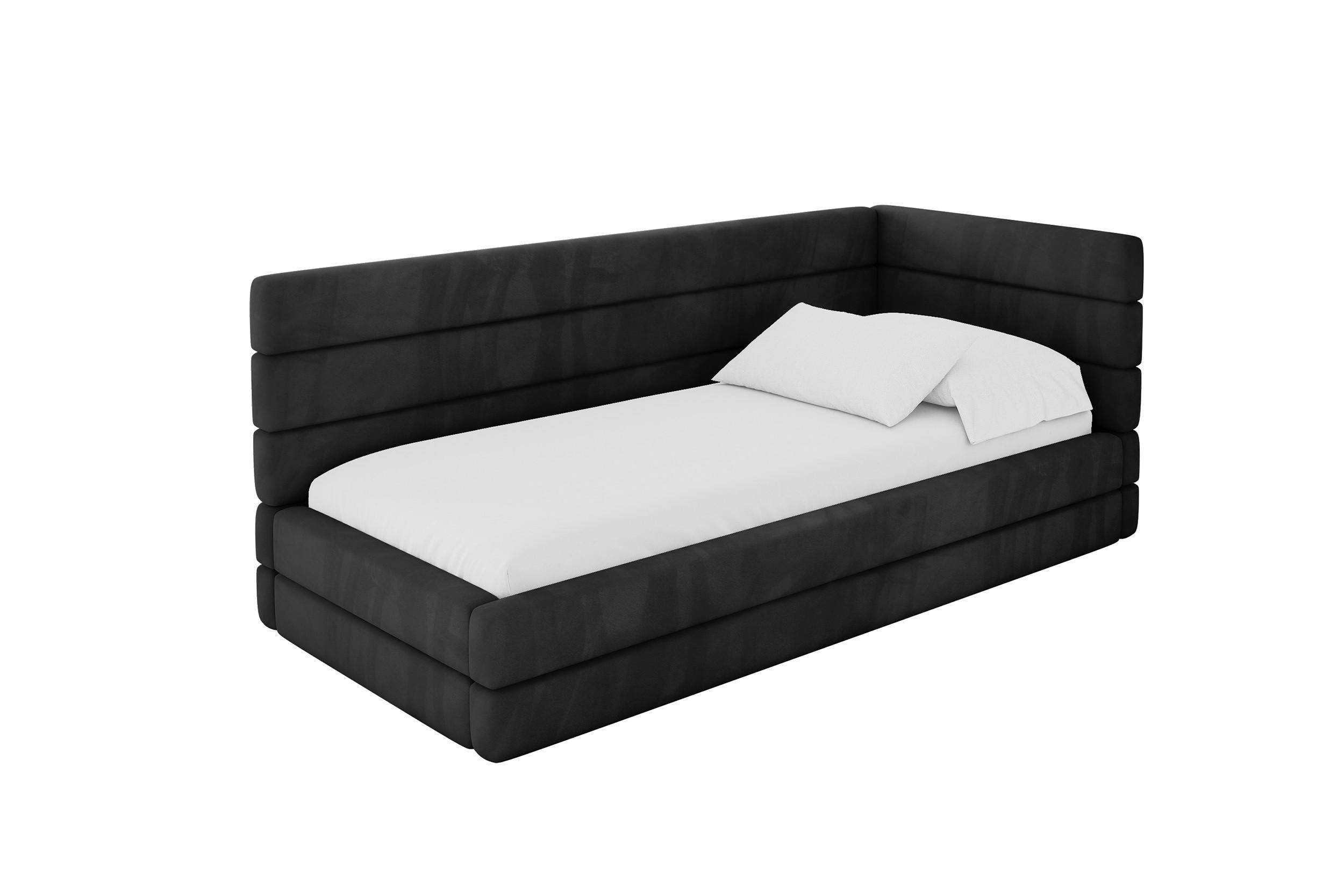 EINZELLBETT Jugendbett mit Bettkasten, Links - BEMY 100x200 Schwarz - Schwarz, Holzwerkstoff/Textil (100/200cm) - ALTDECOR