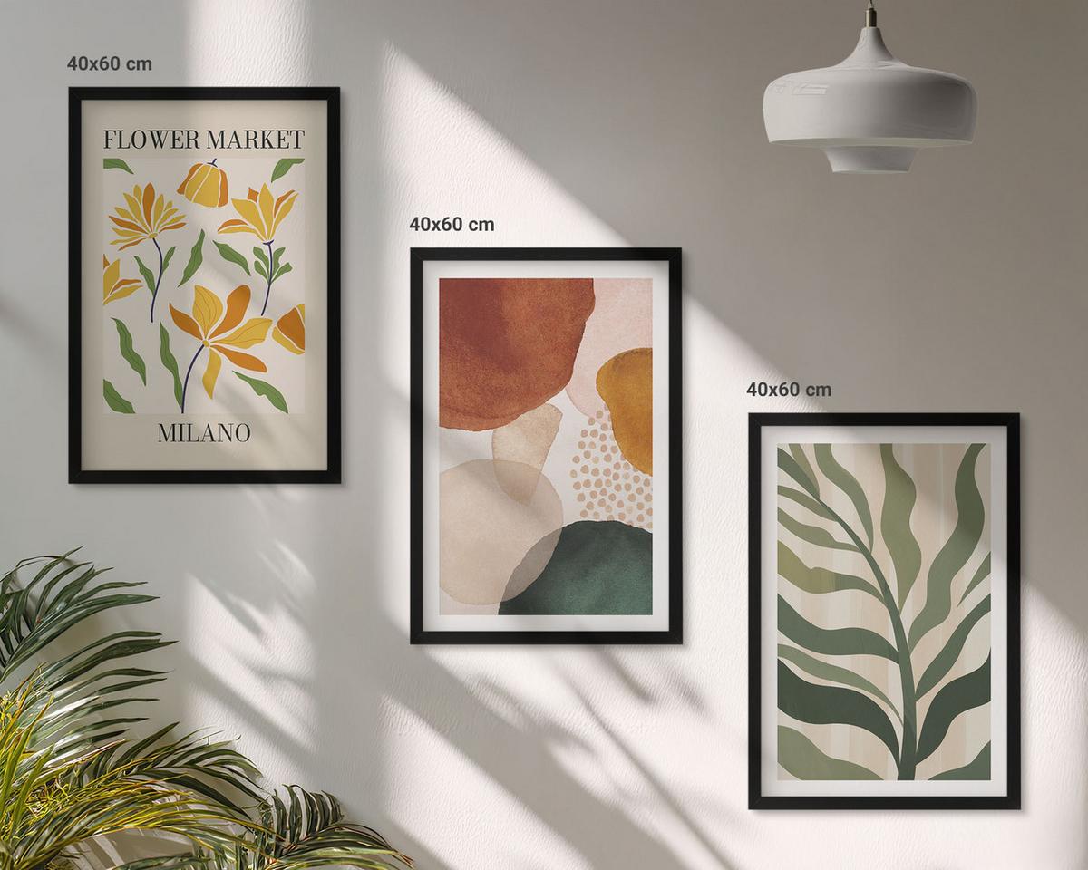 BILDER SET 3er Set - 40x60 cm Schwarzer Rahmen - Florale abstrakte Formen - Schwarz, Kunststoff (40/60cm) - TULUP