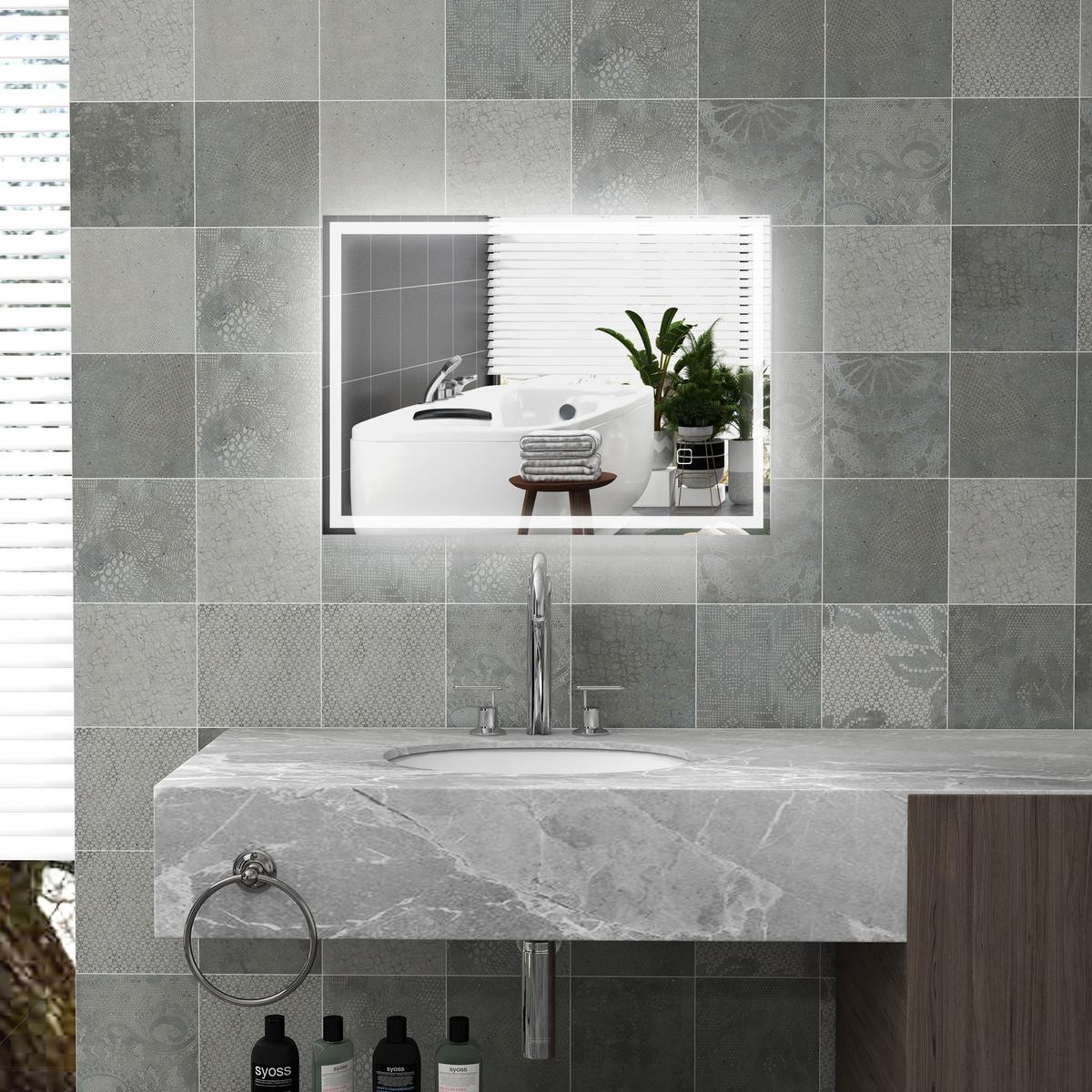 BADEZIMMERSPIEGEL Glas Silber - Silberfarben, Glas (50/4/70cm) - HOMCOM
