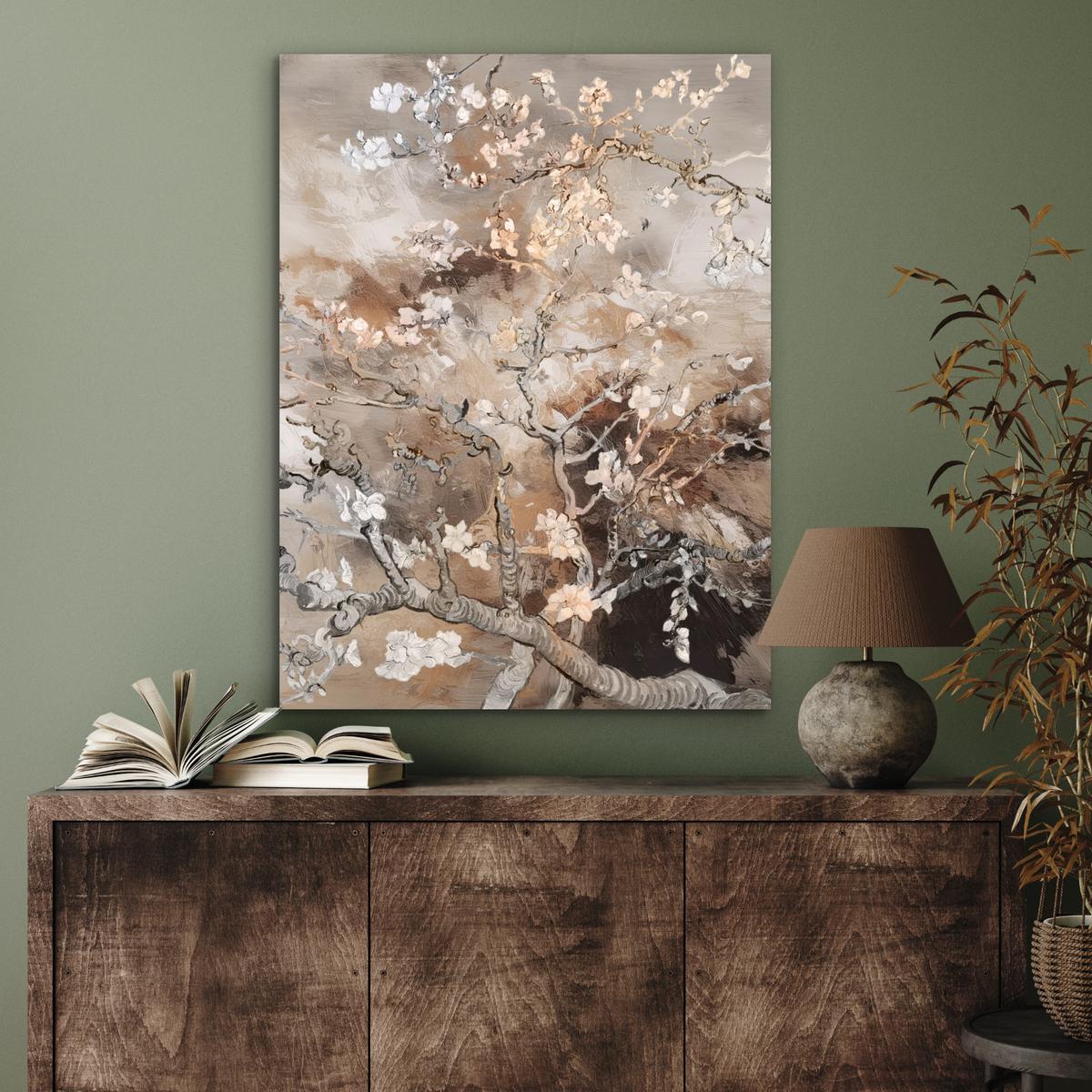 METALLBILD Mandelblüte - Kunst - Van Gogh - Beige - Abstrakt 60x80 cm - Braun, Metall (60/80cm) - MuchoWow