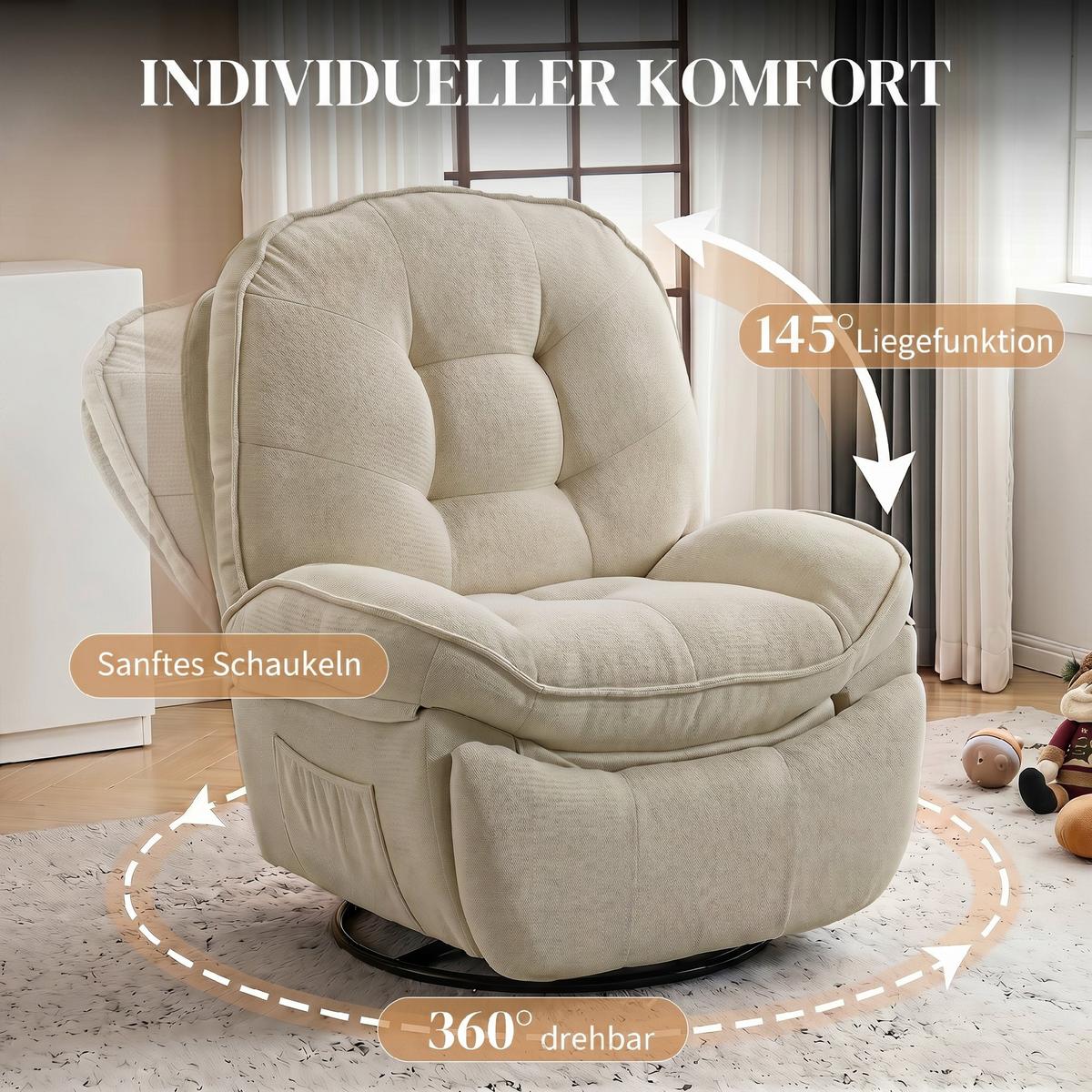 RELAXSESSEL Polyester Cremeweiß - Creme/Schwarz, Holzwerkstoff/Textil (94/104/95cm) - HOMCOM