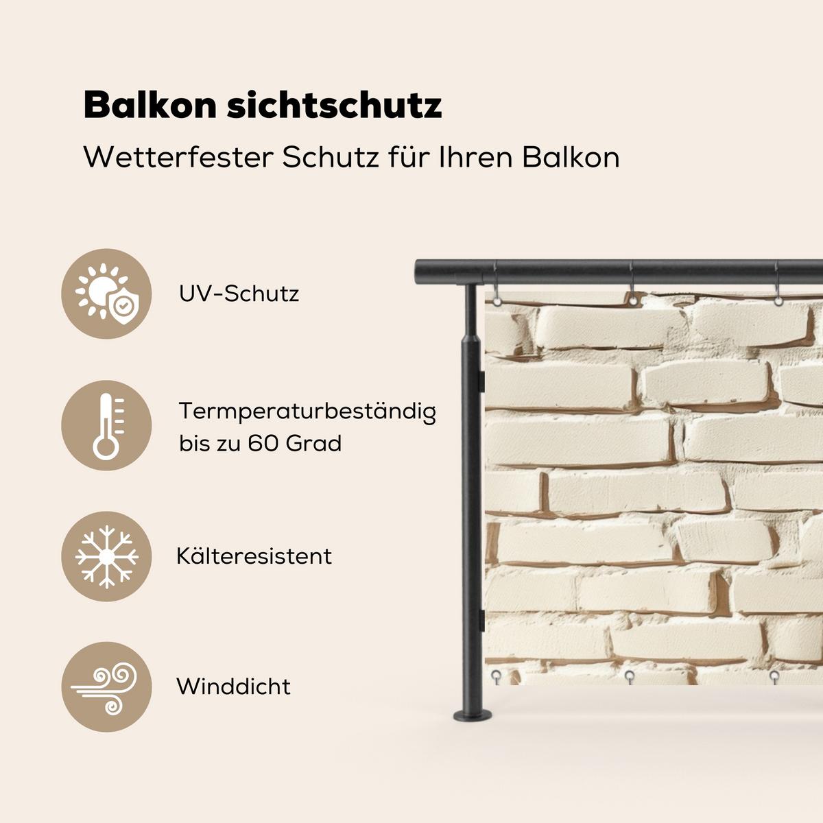 BALKON-SICHTSCHUTZ Ziegel - Wand - Licht - Weiß Balkon Deko 300x110 cm - Creme, Kunststoff (300/110cm) - MuchoWow