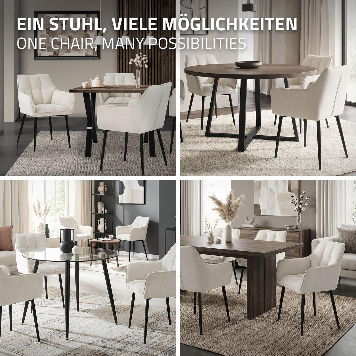 ESSZIMMERSTUHL Creme Frotteestoff - Beige/Creme, Textil/Metall (63/90/57cm) - ML-DESIGN
