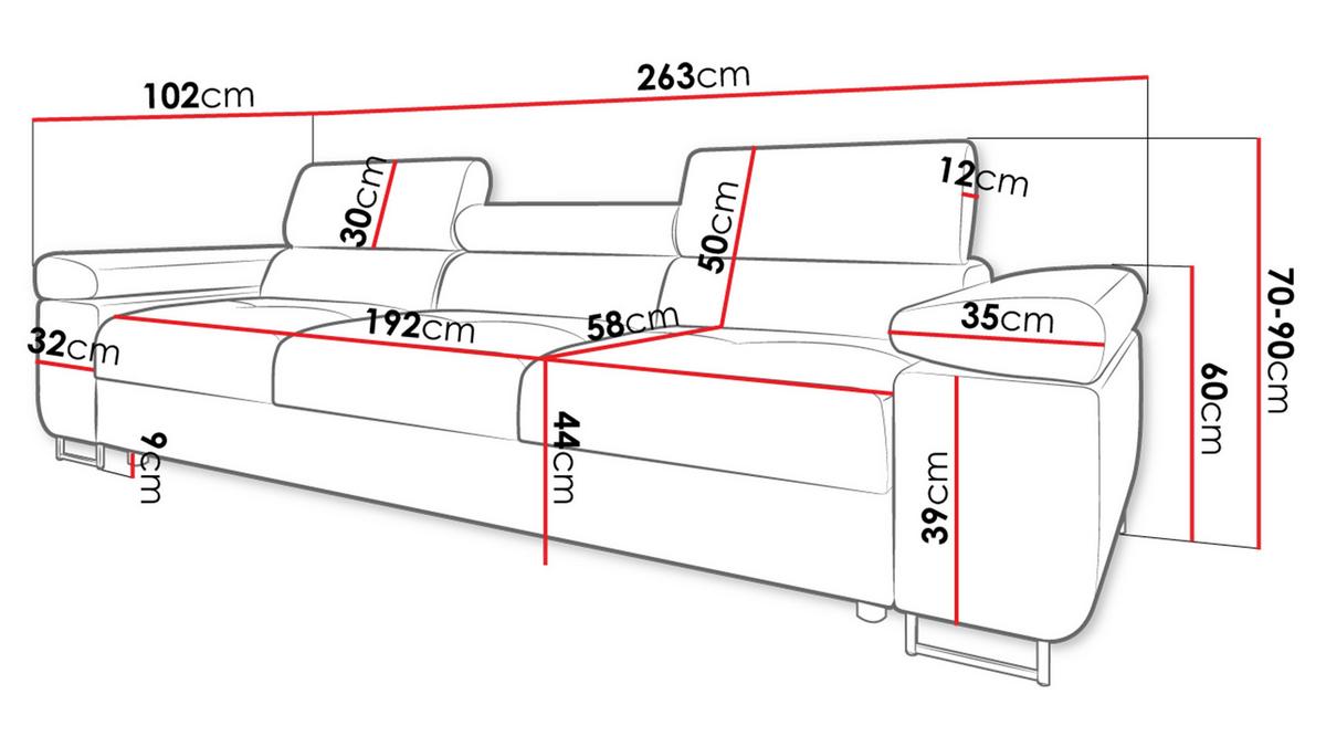 SOFA Torezio 3 - Dunkelgrau, Holz/Textil (263/90/102cm) - MIRJAN24
