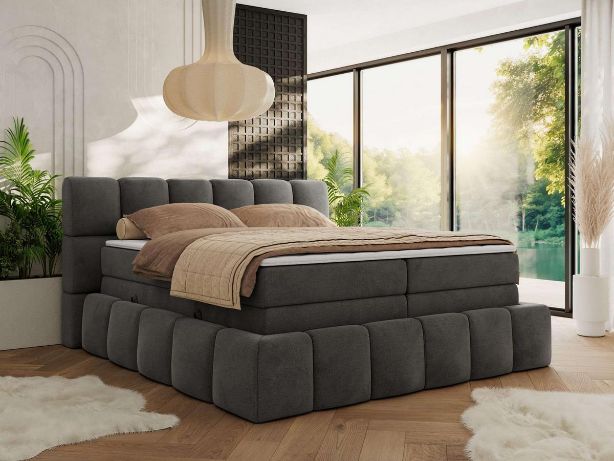 BOXSPRINGBETT NIRA KING 120/200 Dunkelgrau Velvet - H4 - Dunkelgrau, Holz/Textil (120/200cm) - MKS
