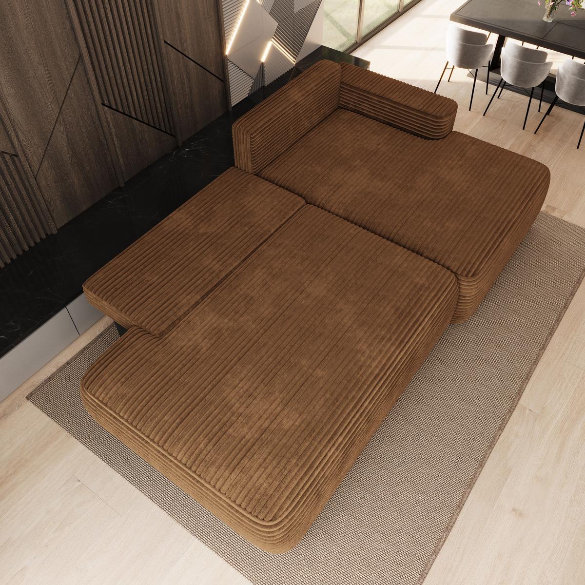 ECKSOFA AVINI T R-S Orange Kordstoff mit Schlaffunktion - Orange, Holzwerkstoff/Textil (277/160cm) - MASSENO