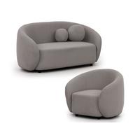 SITZGARNITUR 2+1 Roundi Grau Bouclé - Schwarz/Grau, Holz/Kunststoff (150/76/80cm) - S-Style