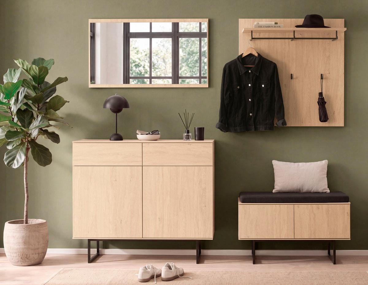 GARDEROBE-SET Stone Eiche 5-teilig 215 cm, Garderobenkombination in modernem Design - Eichefarben/Schwarz, Holzwerkstoff/Metall (215/200/40cm) - Furn.Design