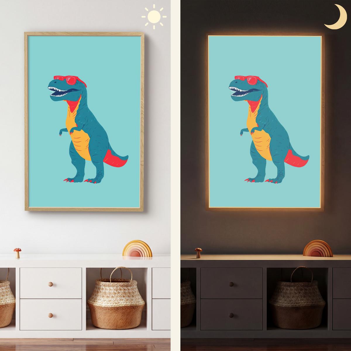 WANDLEUCHTE MIT AKKU Dinosaurier - Blau - Sonnenbrille 60x90 cm - Hellblau, Holzwerkstoff (60/90/8cm) - OnlyWow