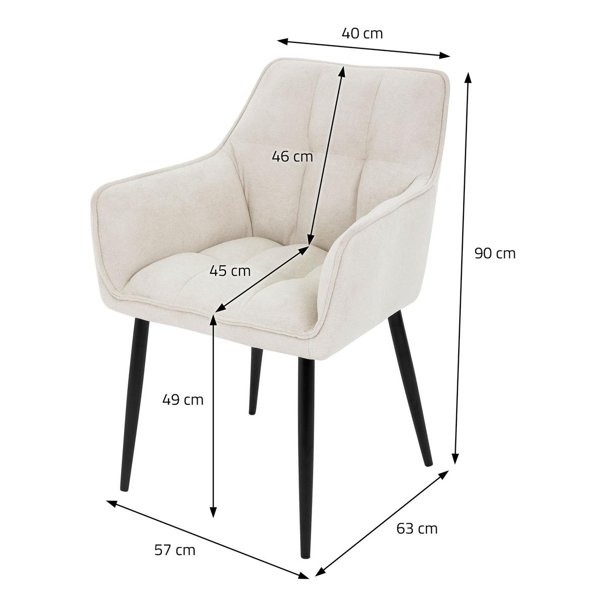 ESSZIMMERSTUHL Creme Frotteestoff - Beige/Creme, Textil/Metall (63/90/57cm) - ML-DESIGN