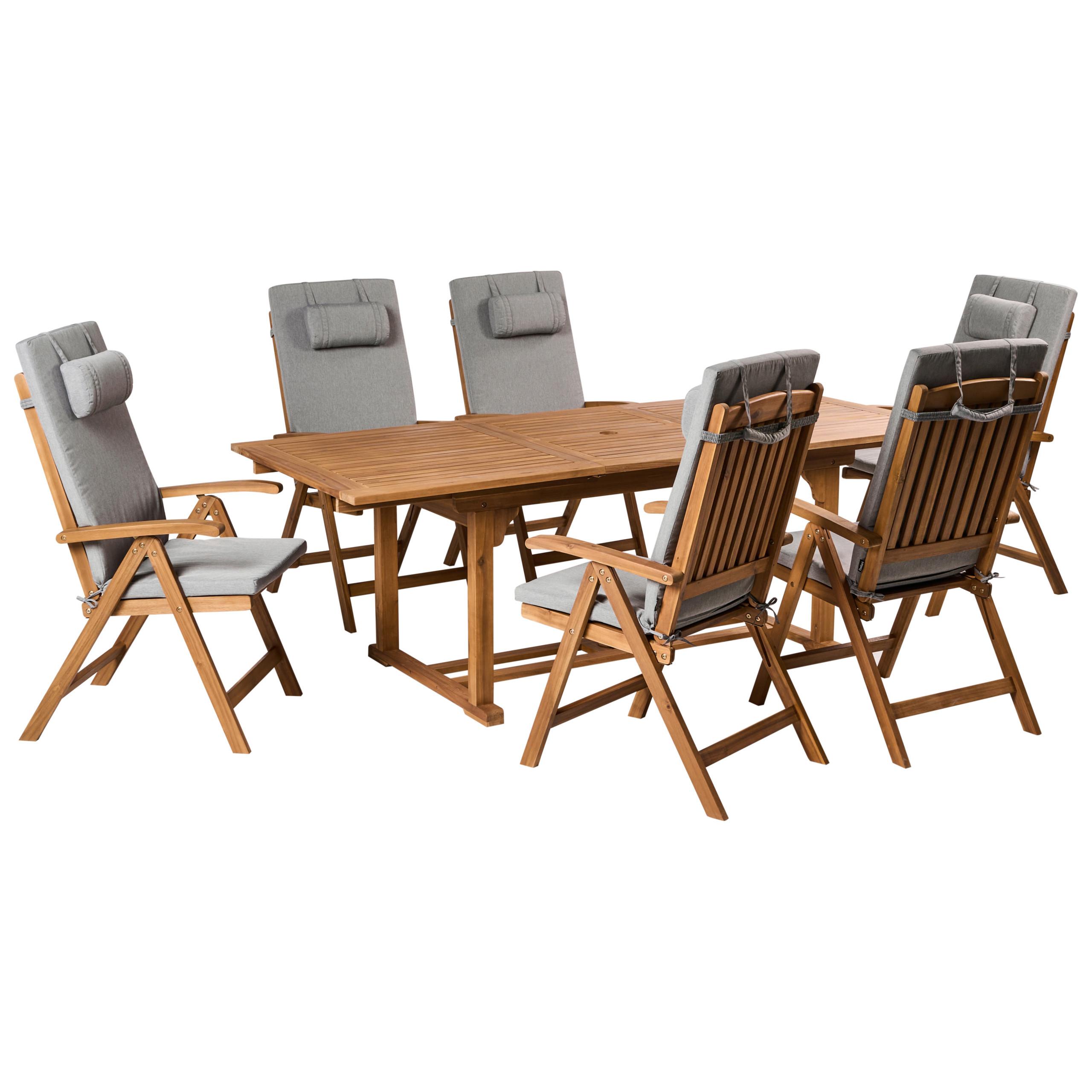 GARTENMÖBEL-SET 6-Sitzer Grau meliert Akazienholz Java Premium - Hellbraun, Holz - Beliani