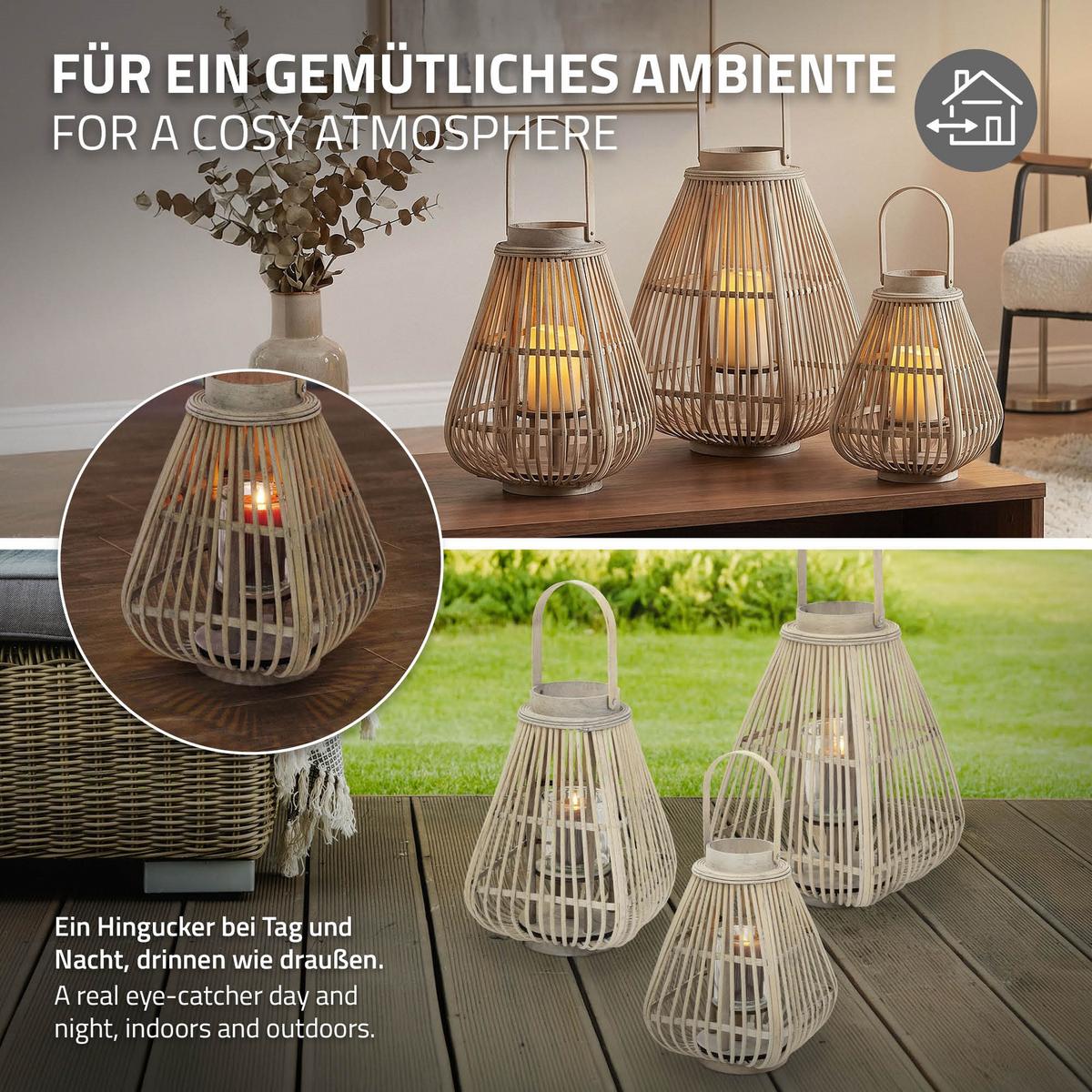 BAMBUS LATERNE H: 42,5 cm Holzfarbe Boho Stil - Naturfarben, Holz (23/42.5/23cm) - ECD-Germany