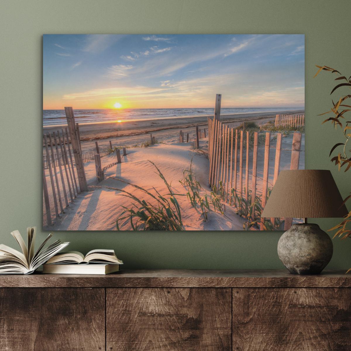 AKUSTIKBILD Strand - Meer - Düne - Sonnenuntergang - Landschaft Gemälde 80x60 cm - Beige, Kunststoff (80/60/0.9cm) - MuchoWow