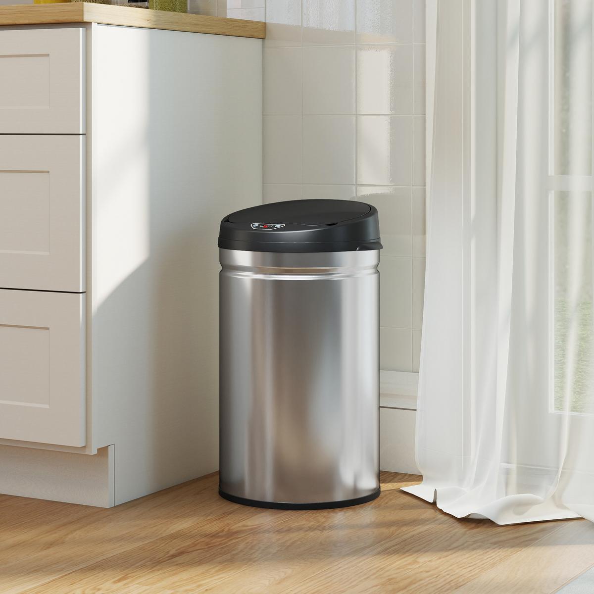 MÜLLEIMER mit Sensor 30L Edelstahl Automatischer Mülleimer mit Soft-Close-Deckel - Silberfarben, Metall (30.5/51/32cm) - HOMCOM