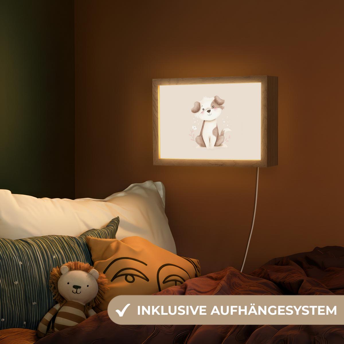 NACHTTISCHLAMPE Hund - Gefleckt - Braun 30x20 cm - Beige, Holzwerkstoff (8/30/20cm) - OnlyWow