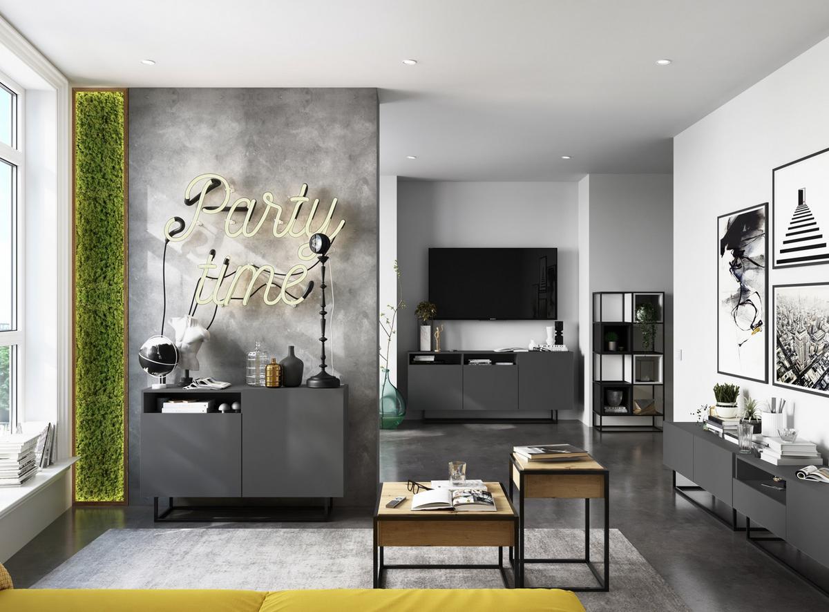TV-SCHRANK Enjoy Grau matt mit Metallrahmen 120 cm - Schwarz/Grau, Holzwerkstoff/Metall (120/46/35cm) - Meble Lindner