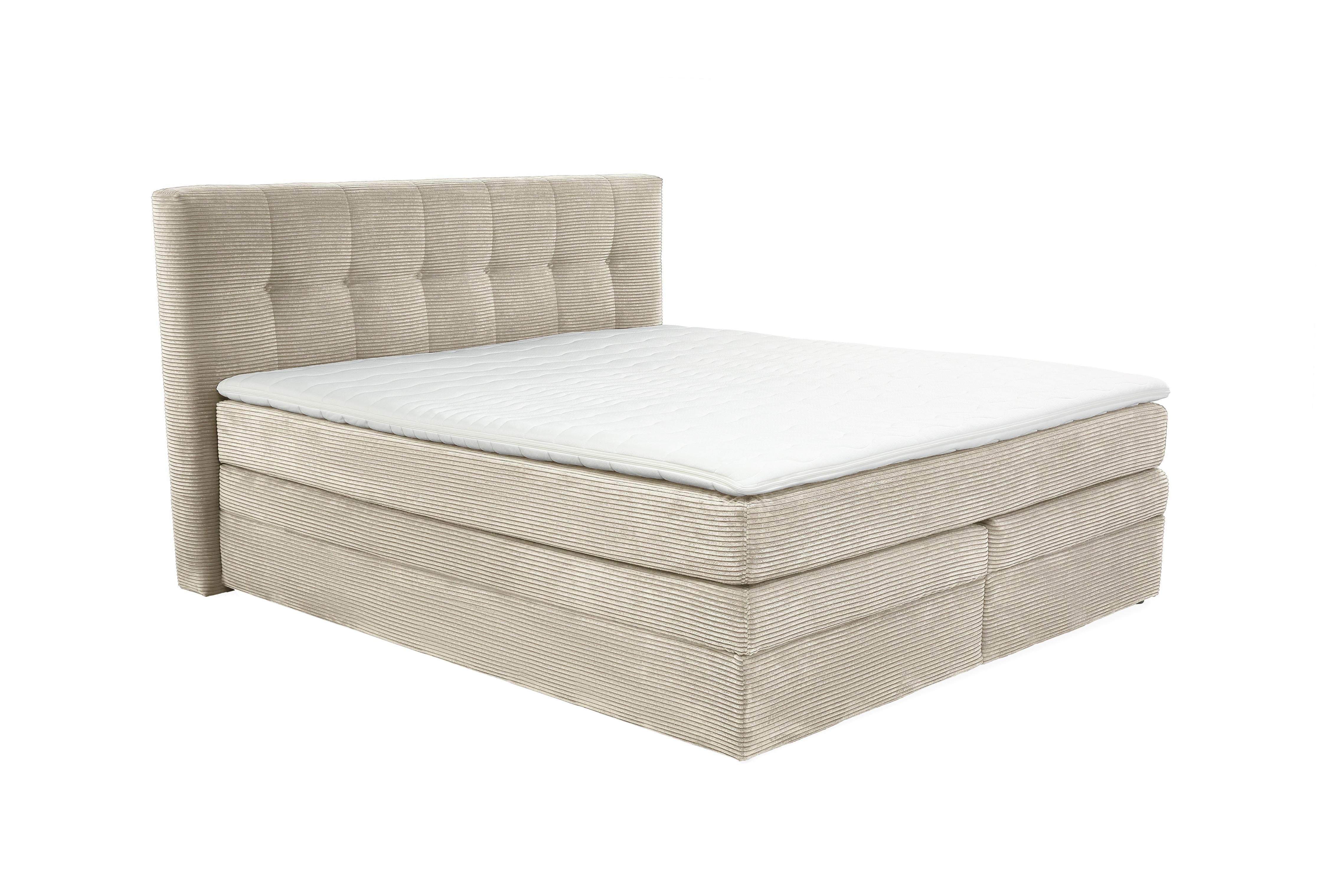 BOXSPRINGBETT 180x200 cm, 7-Zonen-Tonnentaschen-Federkernmatratzen H3, Topper, Bonell-Federkern, 2 Bettkästen, Cord Beige Grau / 20039 - Greige/Schwarz, Kunststoff/Textil (180/200cm) - luma-home