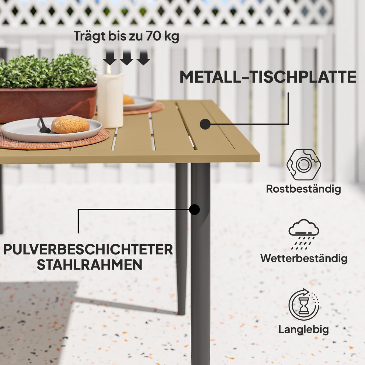 GARTENTISCH rechteckig 150/90/73 cm Braun - Braun, Metall (150/90/73cm) - Outsunny