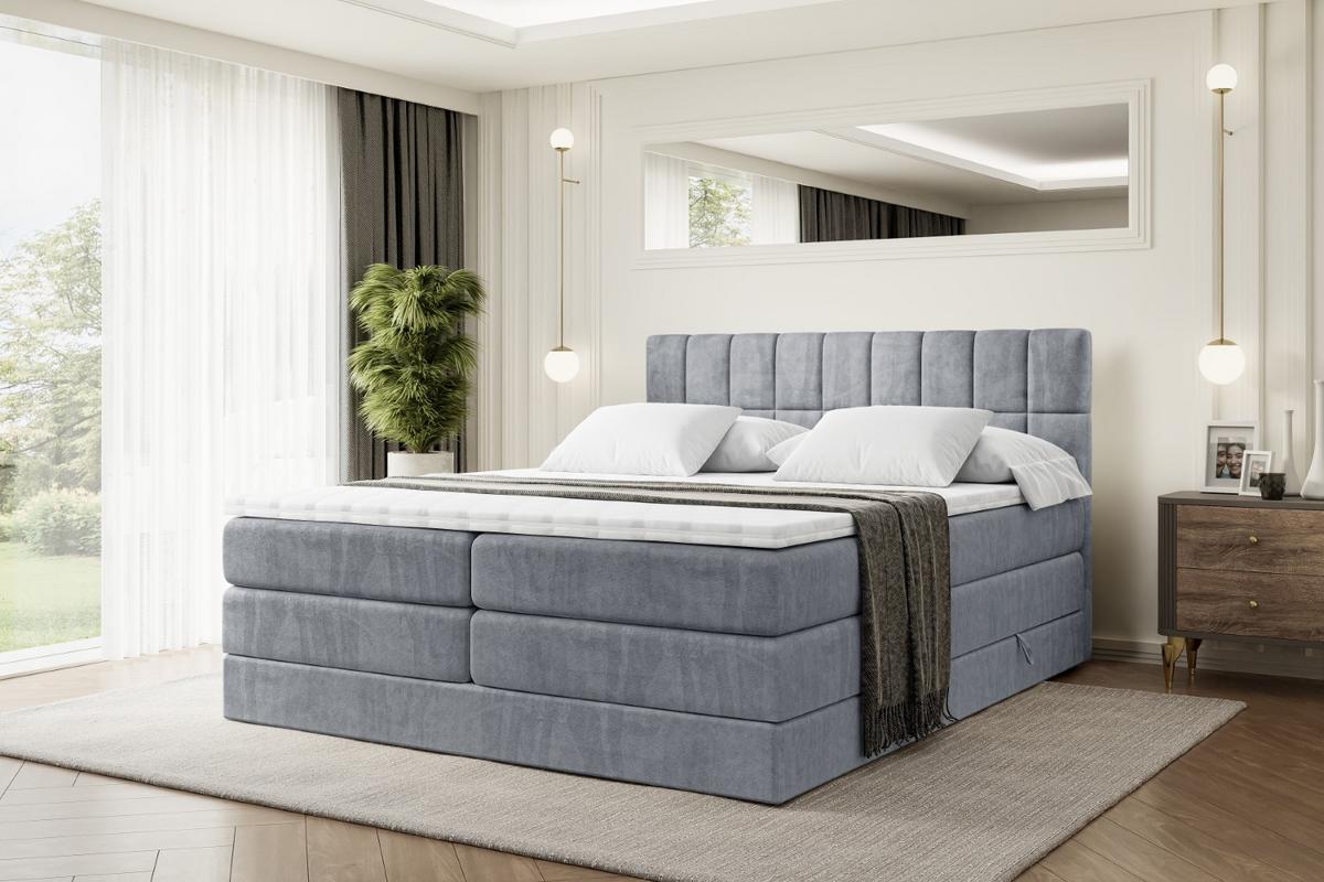BOXSPRINGBETT MIAMI KING - 140x200 - H3/H4 - Grau - Grau, Holzwerkstoff (140/200cm) - ALTDECOR