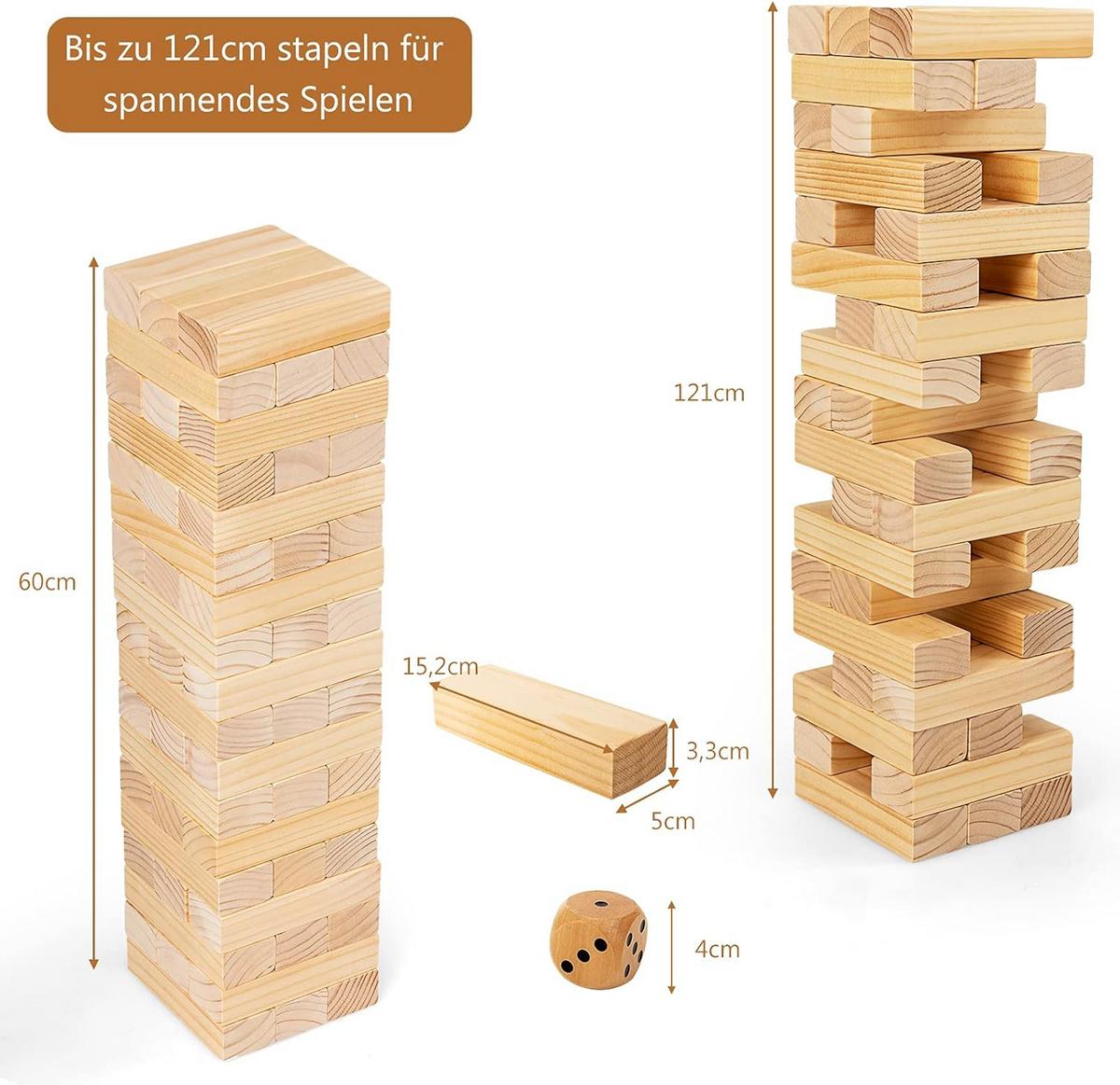 RIESEN Wackelturm 54 Blöcke Holz - Apfelbaumfarben, Holz (5/16/4cm) - COSTWAY