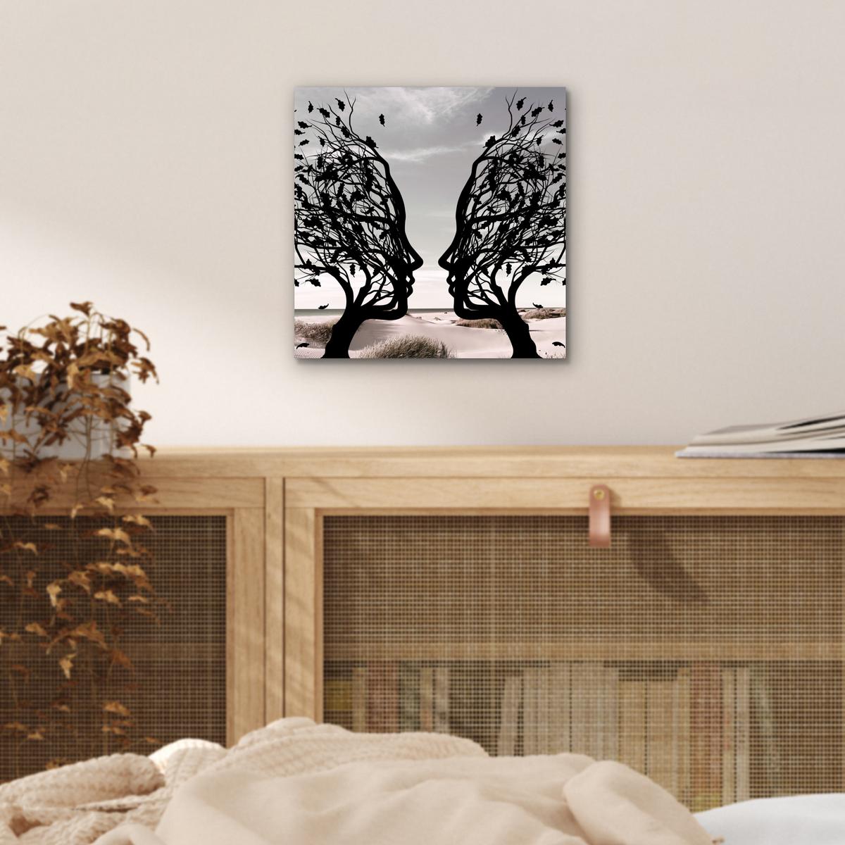 METALLBILD Strand - Meer - Menschen - Baum - Moderne Kunst 20x20 cm - Hellgrau, Metall (20/20cm) - MuchoWow