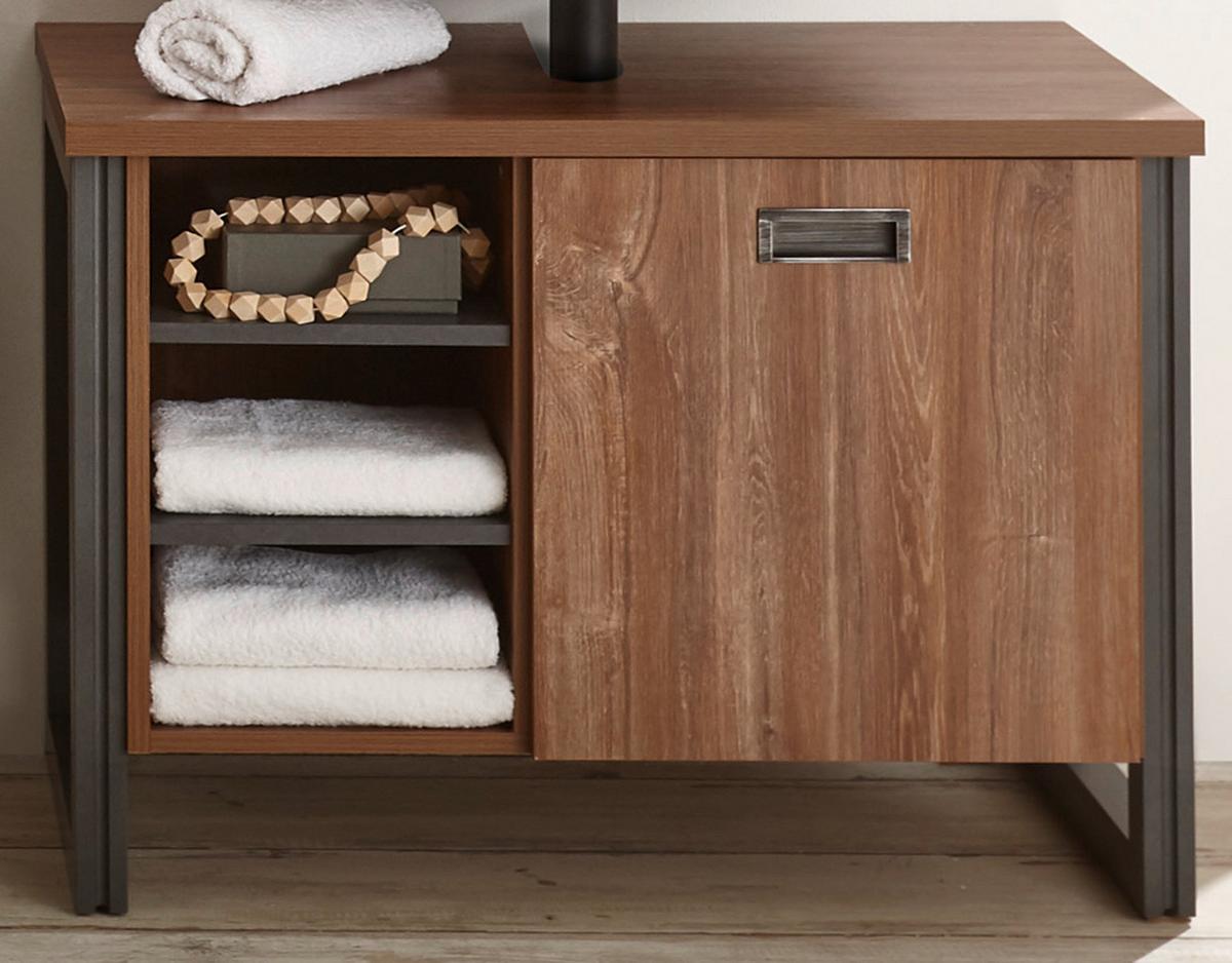 WASCHBECKENUNTERSCHRANK Eiche Stirling, Matera grau, Badmöbel Unterschrank 81 x 62 cm - Eichefarben/Grau, Holz/Holzwerkstoff (81/62/40cm)