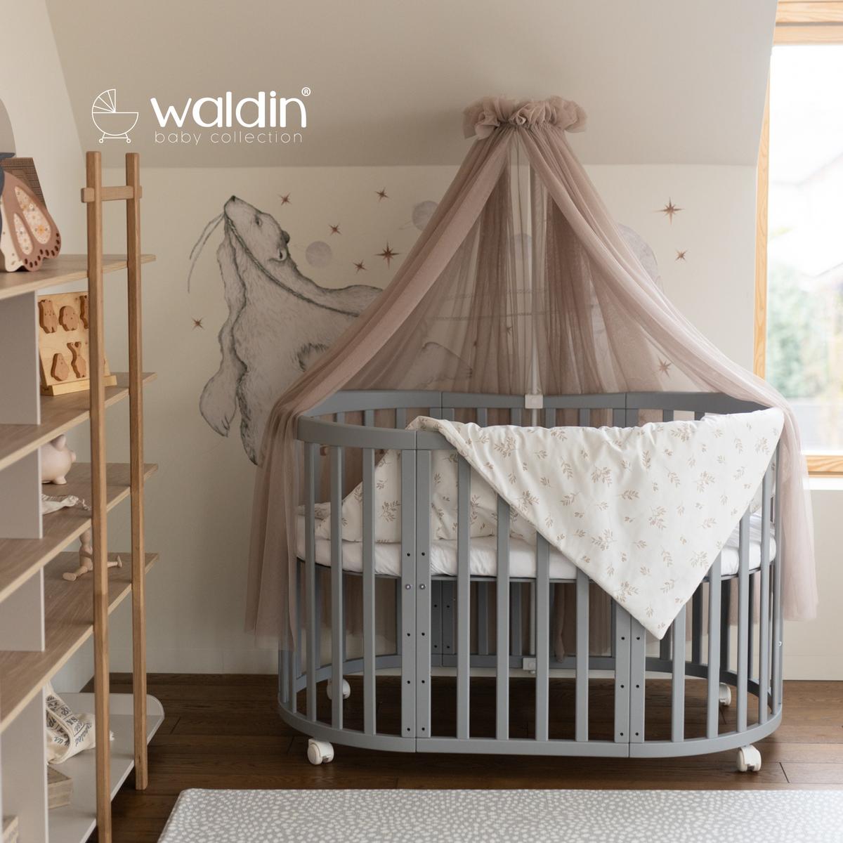 BABYBETT GREY OVAL 7in1 mit Matratze und Himmelset - Taupe/Grau, Holz/Textil (73/125cm) - waldin