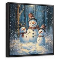 LEINWAND Bilder mit Rahmen - Schneemann - Schnee - Winter - Wald - 20x20 - Hellblau, Textil (20/20cm) - MuchoWow