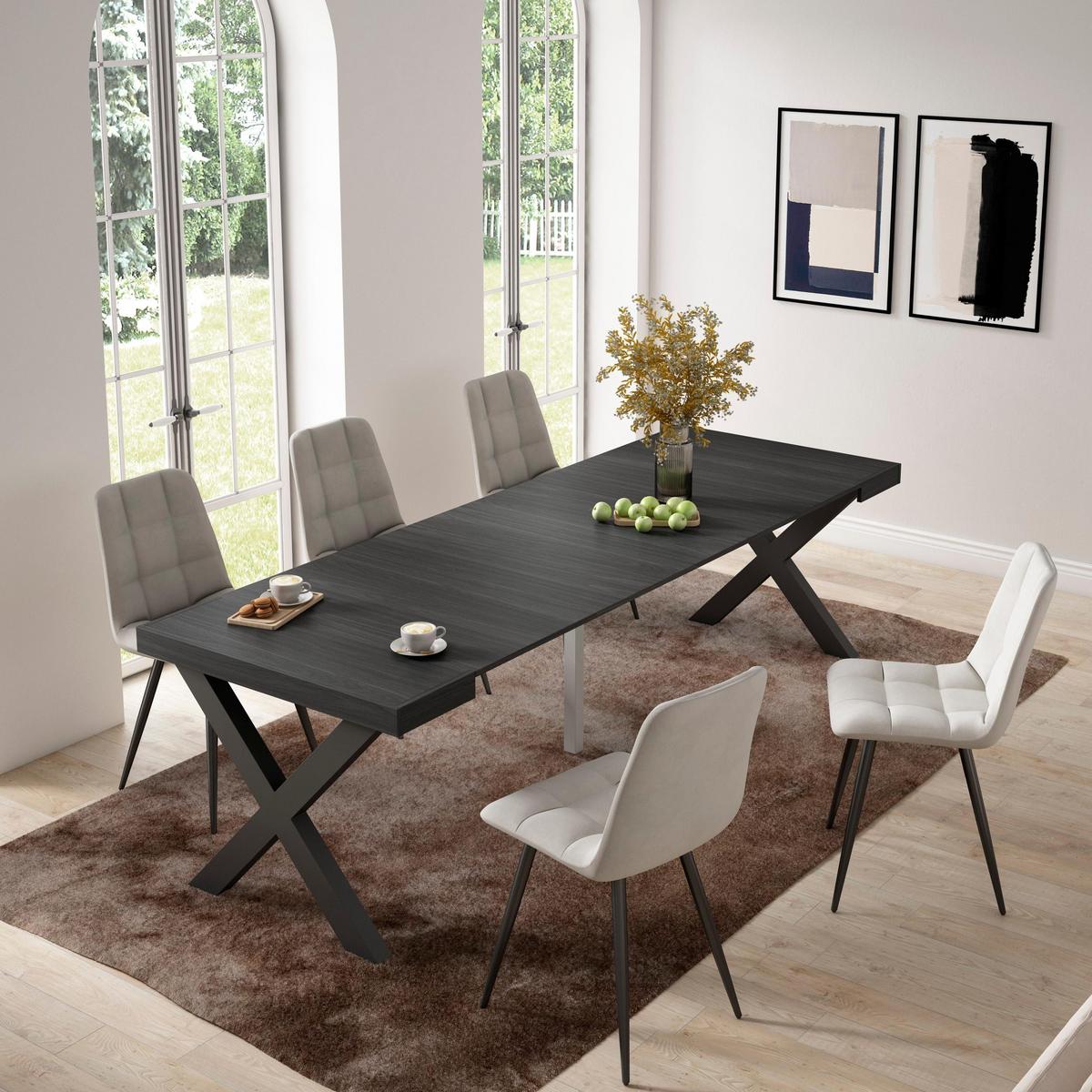 ESSTISCH ausziehbar 58 bis 262cm, für 12 Gäste, schwarz, 58/90/73cm - Schwarz, Holzwerkstoff (90/262/73cm) - Skraut Home