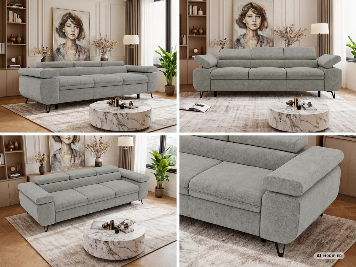 3-SITZER SOFA PETER - Grau Stukture - Graphitfarben/Schwarz, Textil/Metall (262/76/99cm) - MKS