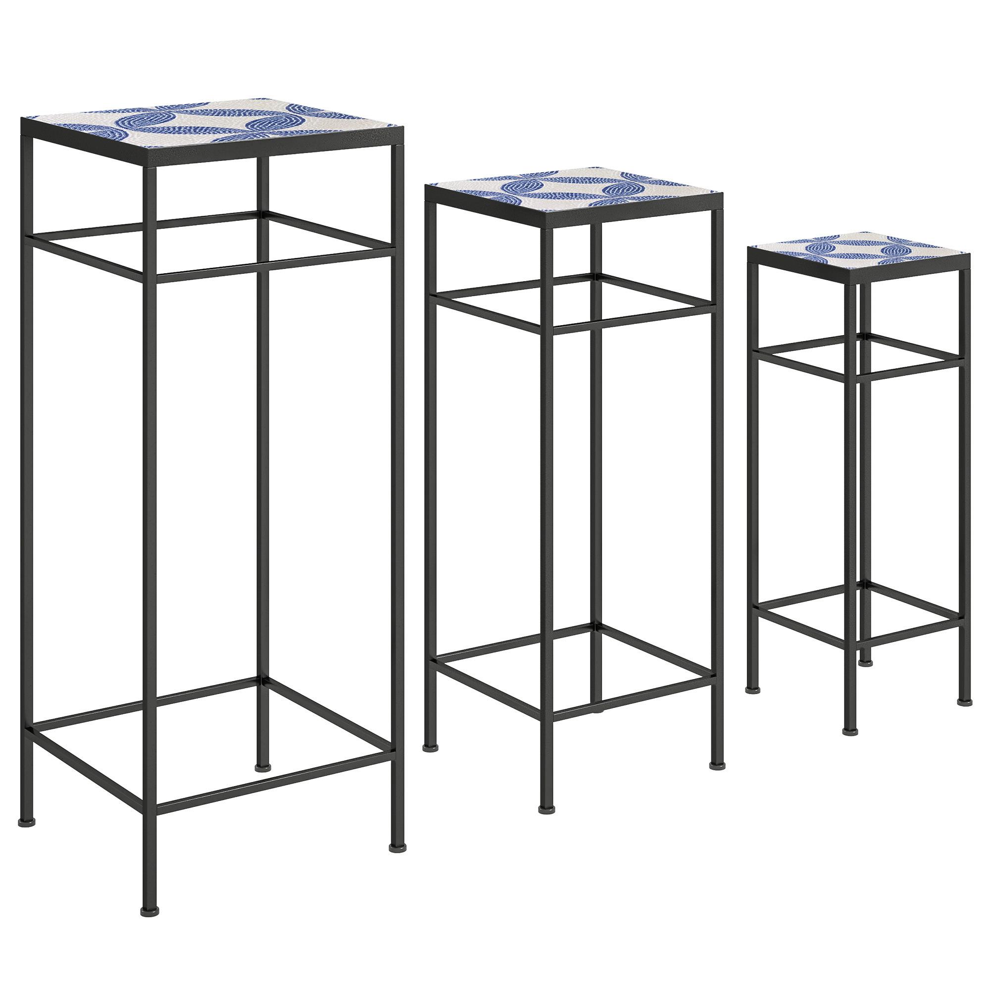 PFLANZENSTÄNDER 3er Set Metall Fliesen Blau - Blau, Metall (28/71/28cm) - Outsunny