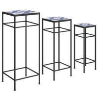 PFLANZENSTÄNDER 3er Set Metall Fliesen Blau - Blau, Metall (28/71/28cm) - Outsunny