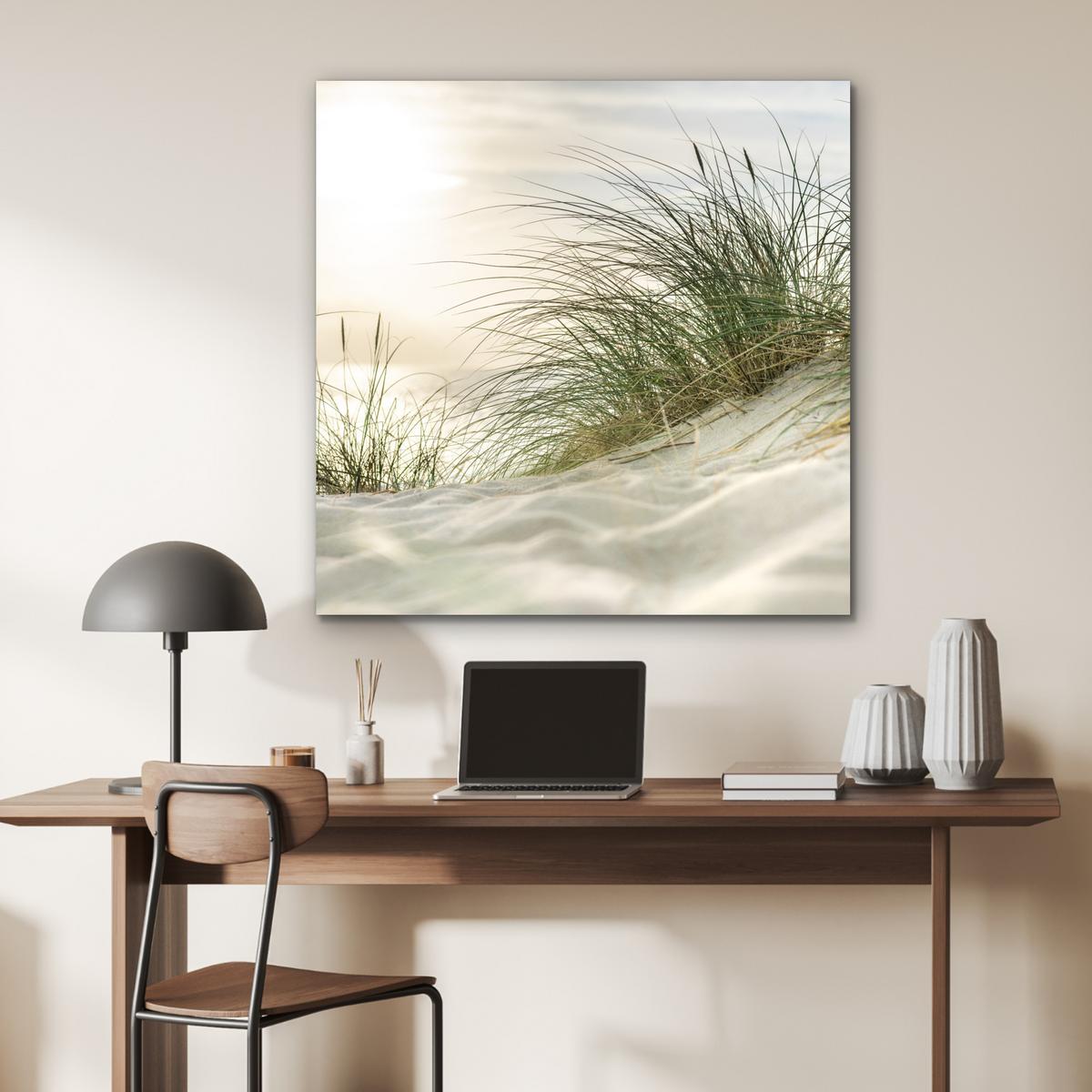 METALLBILD Dünen mit Strandhafer in der Sonne des Nationalparks Schleswig-Holsteinisches Wattenmeer 90x90 cm - Creme, Metall (90/90cm) - MuchoWow