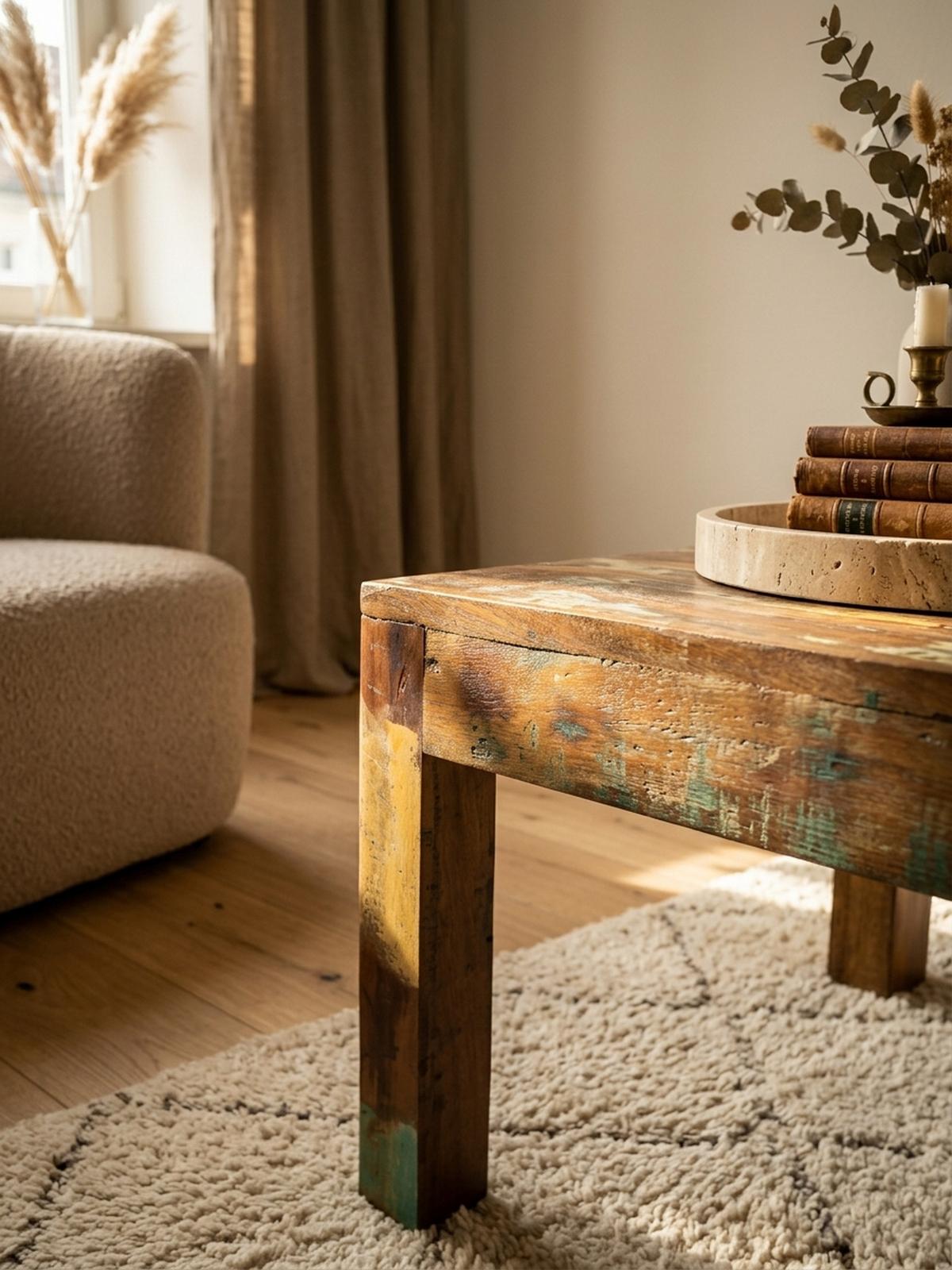 COUCHTISCH aus recyceltem Mango-Holz im Shabby-Chic Stil mit großer Tischplatte, Braun 60x60x47 cm - Braun, Holz (60/60/47cm) - KADIMA DESIGN