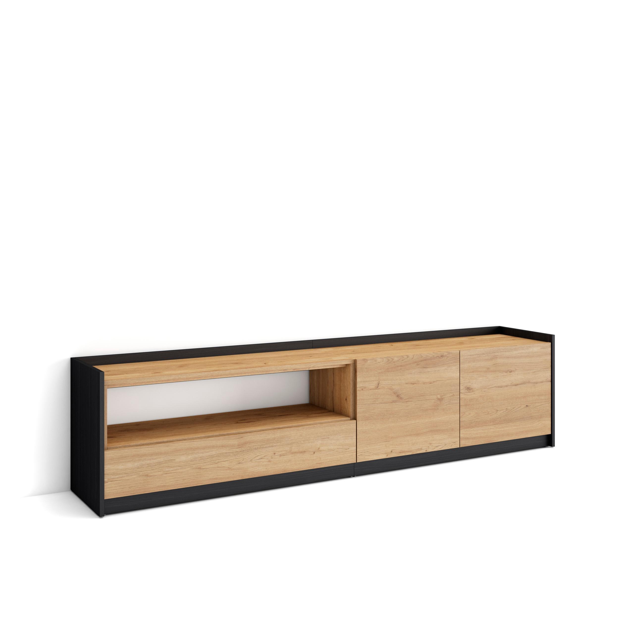 LOWBOARD, Eiche Schwarz, 207/37/50cm - Eichefarben, Holzwerkstoff (207/50/37cm) - Skraut Home