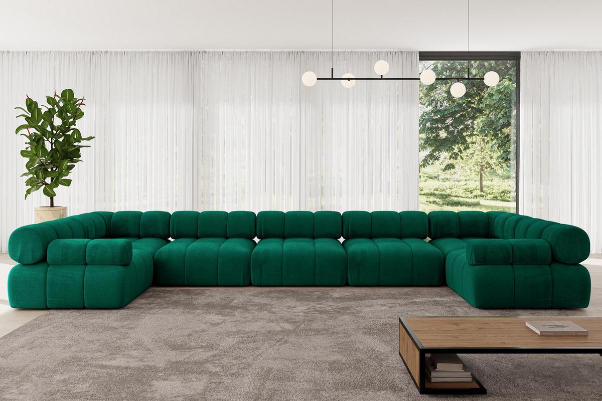 WOHNLANDSCHAFT modulares Sofa Birno-U3 - 475x190x70 cm Dunkelgrün Velours - Dunkelgrün, Holzwerkstoff/Textil (475/70/190cm) - ALTDECOR
