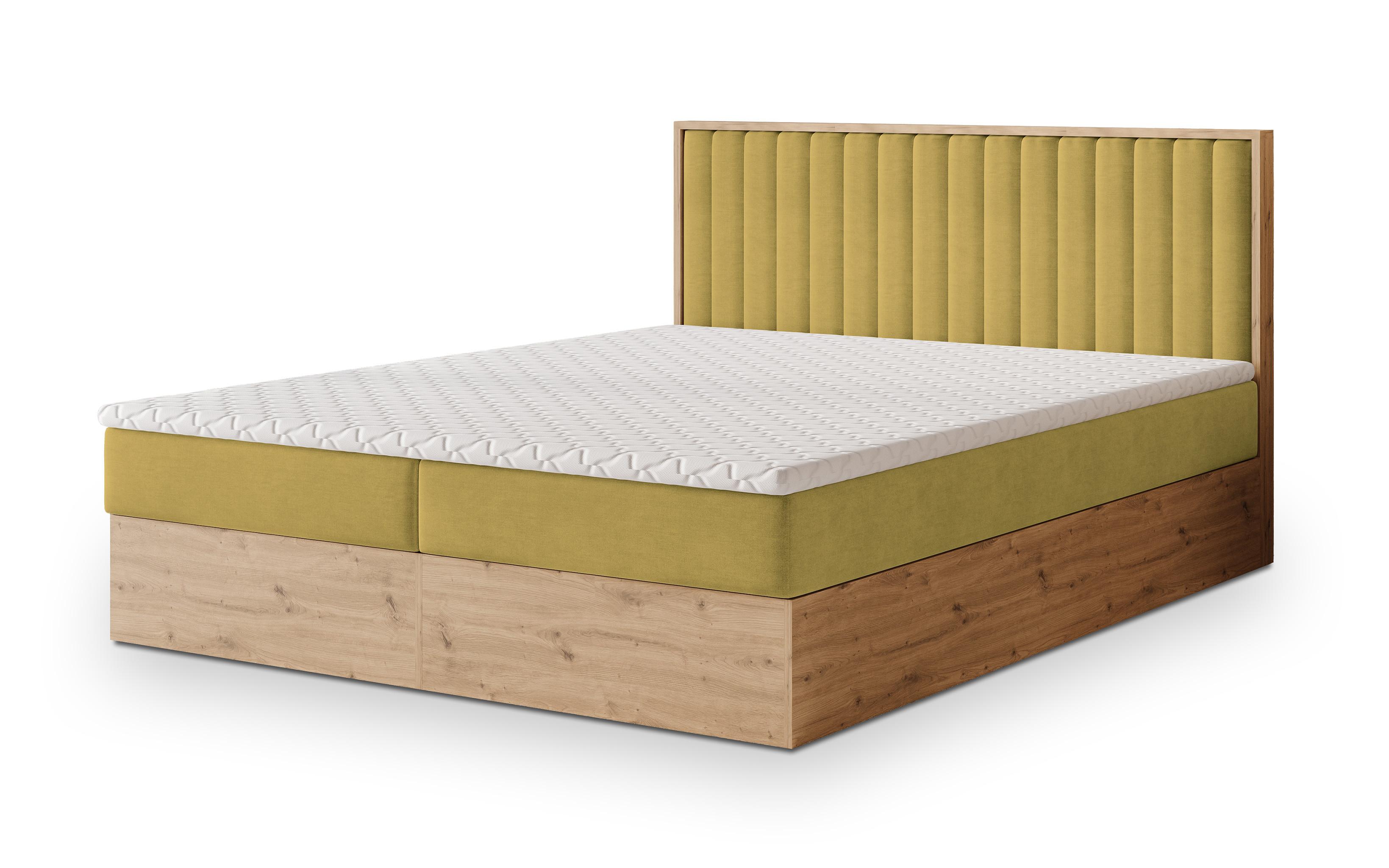 BOXBETT VARELI 180x200 cm mit Matratze und Topper - Gelb - Gelb, Holz (180/200cm) - MASSENO