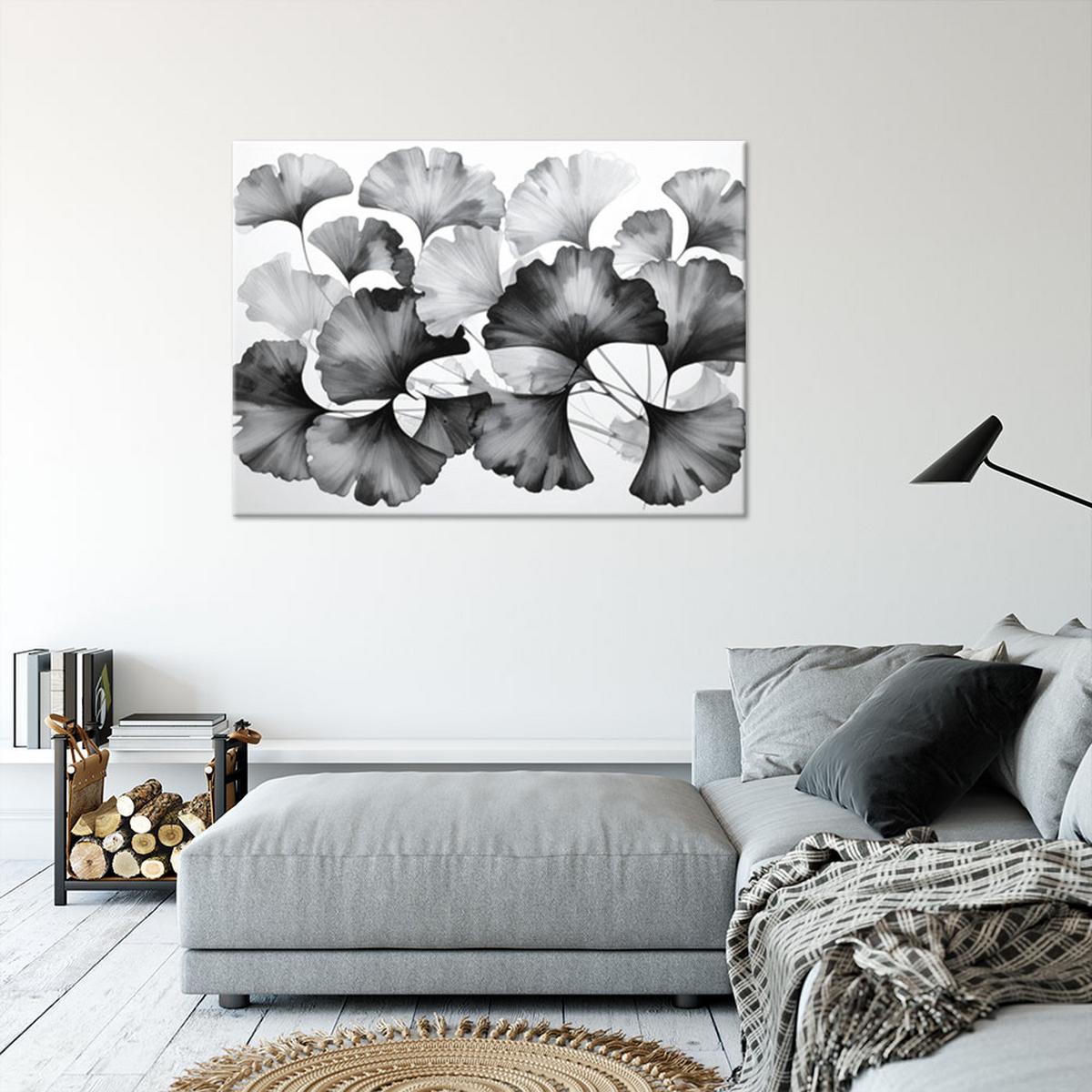 LEINWANDBILD Ginkgo Schwarz-weiße Blätter 60x40cm - Schwarz, Textil (60/40cm) - Feeby